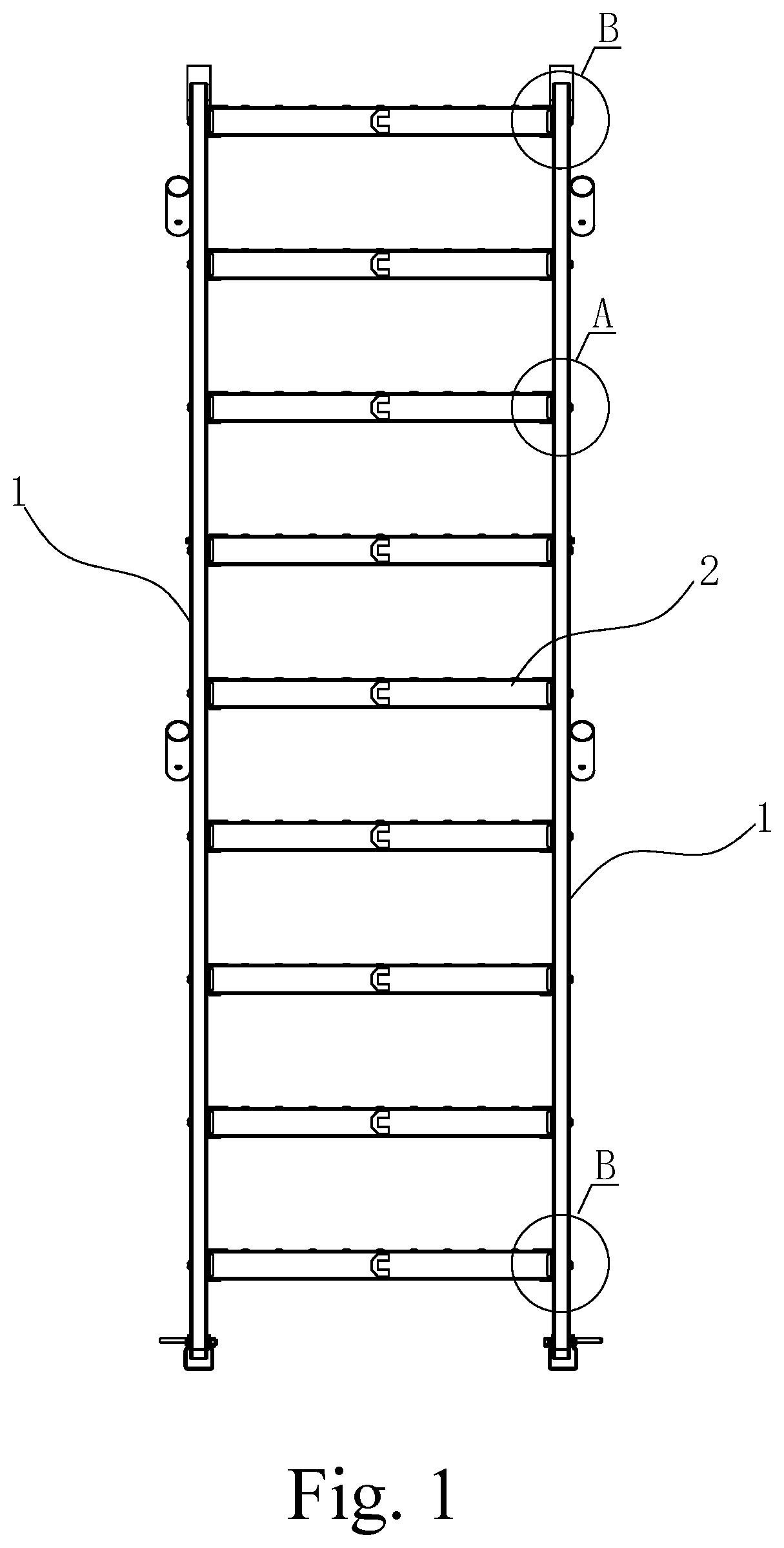 Patent US12345095 Figure 1 – Foldable and angularly adjustable ladder