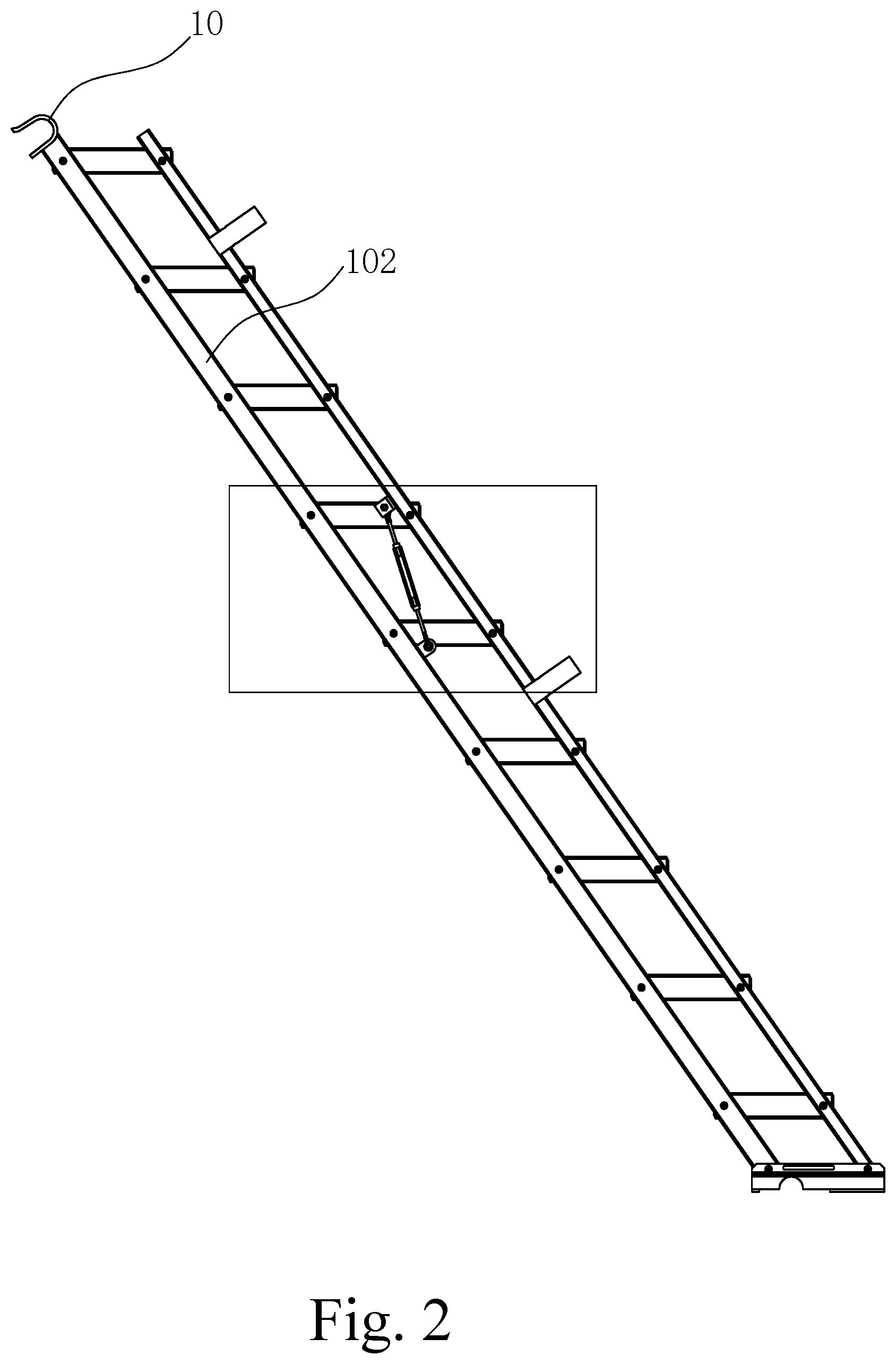 Patent US12345095 Figure 2 – Foldable and angularly adjustable ladder