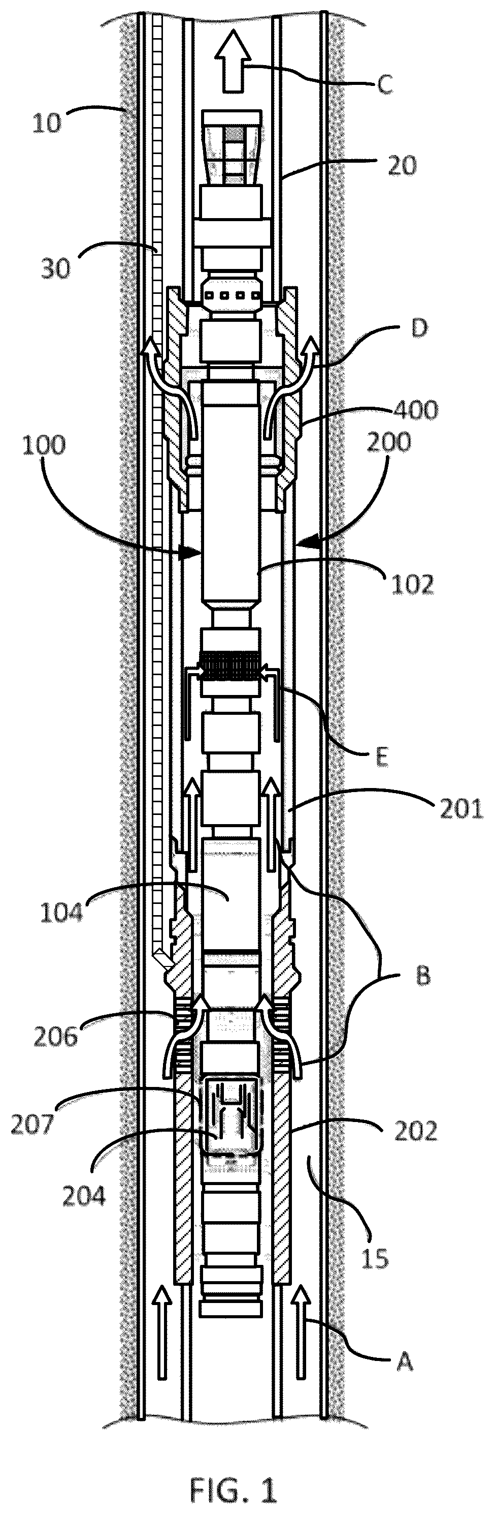 Patent US12345101 Figure 1 – System and method for well bore isolation of a retrievable motor assembly