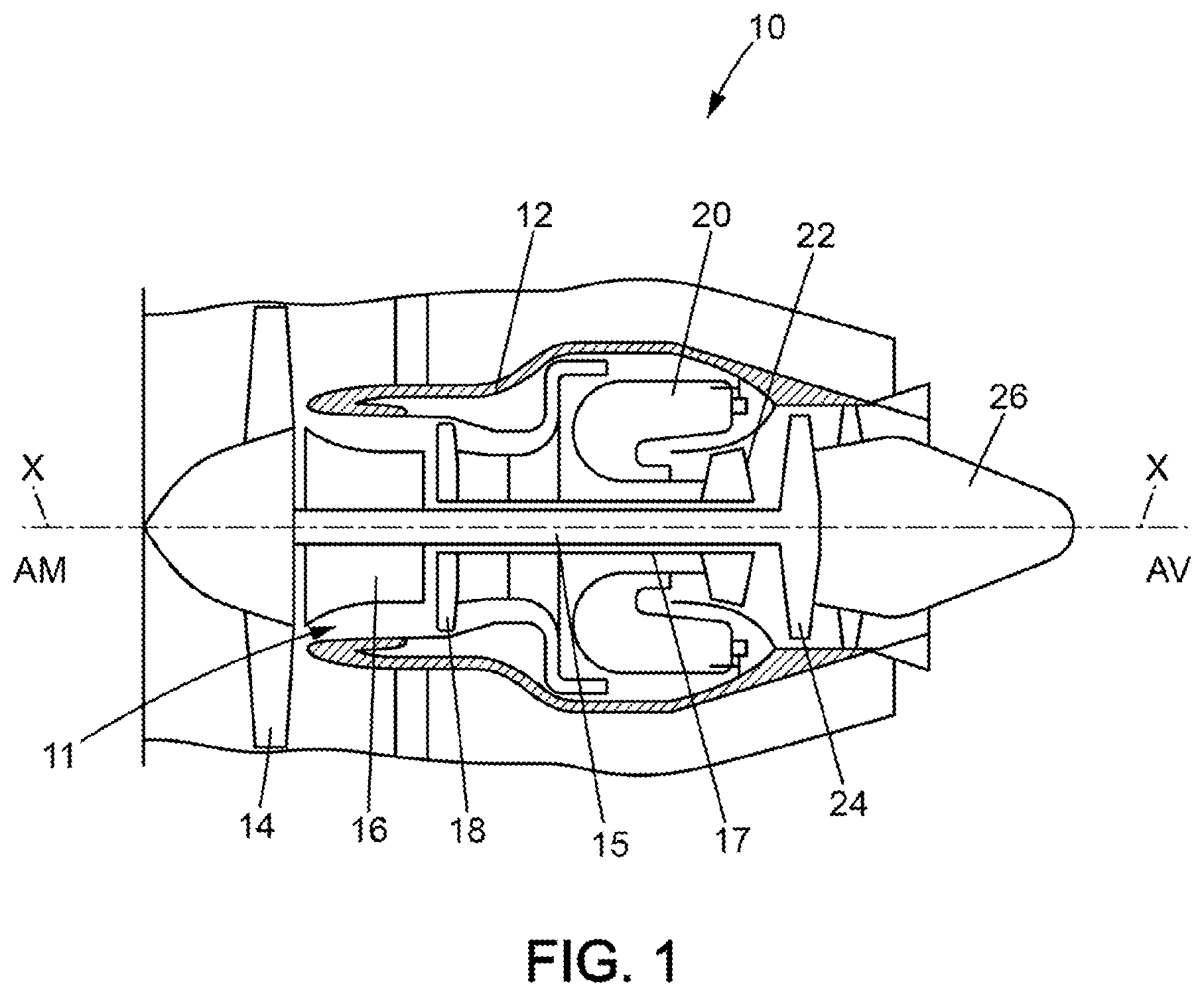 Patent US12345161 Figure 1 – High-pressure gas turbine for a turbine engine and turbine engine