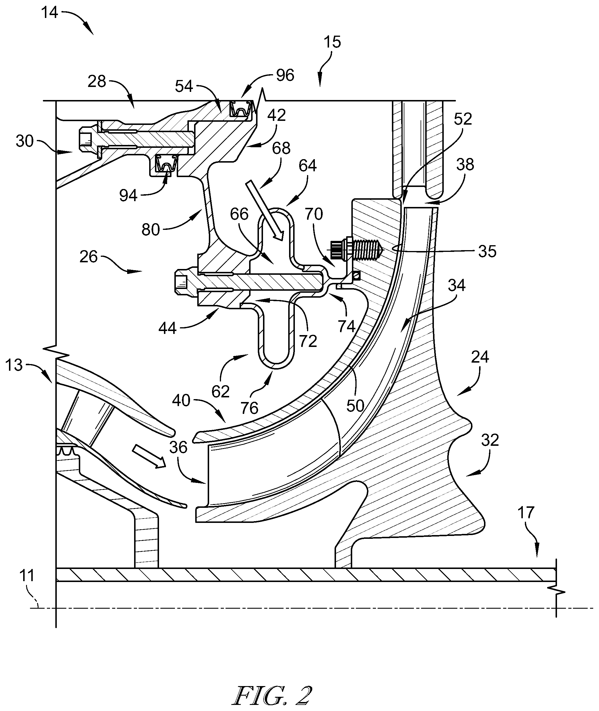 Patent US12345162 Figure 2 – Adjustable position impeller shroud for centrifugal compressors