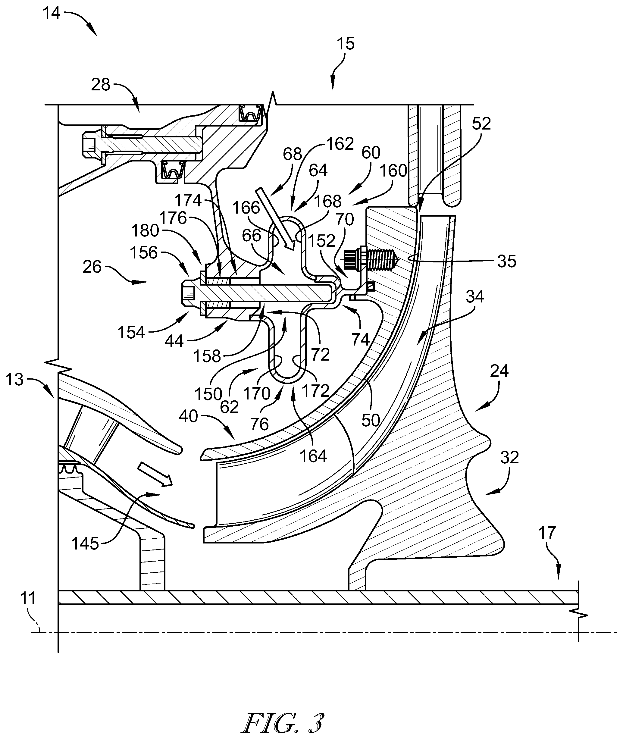 Patent US12345163 Figure 3 – Travel stop for a tip clearance control system