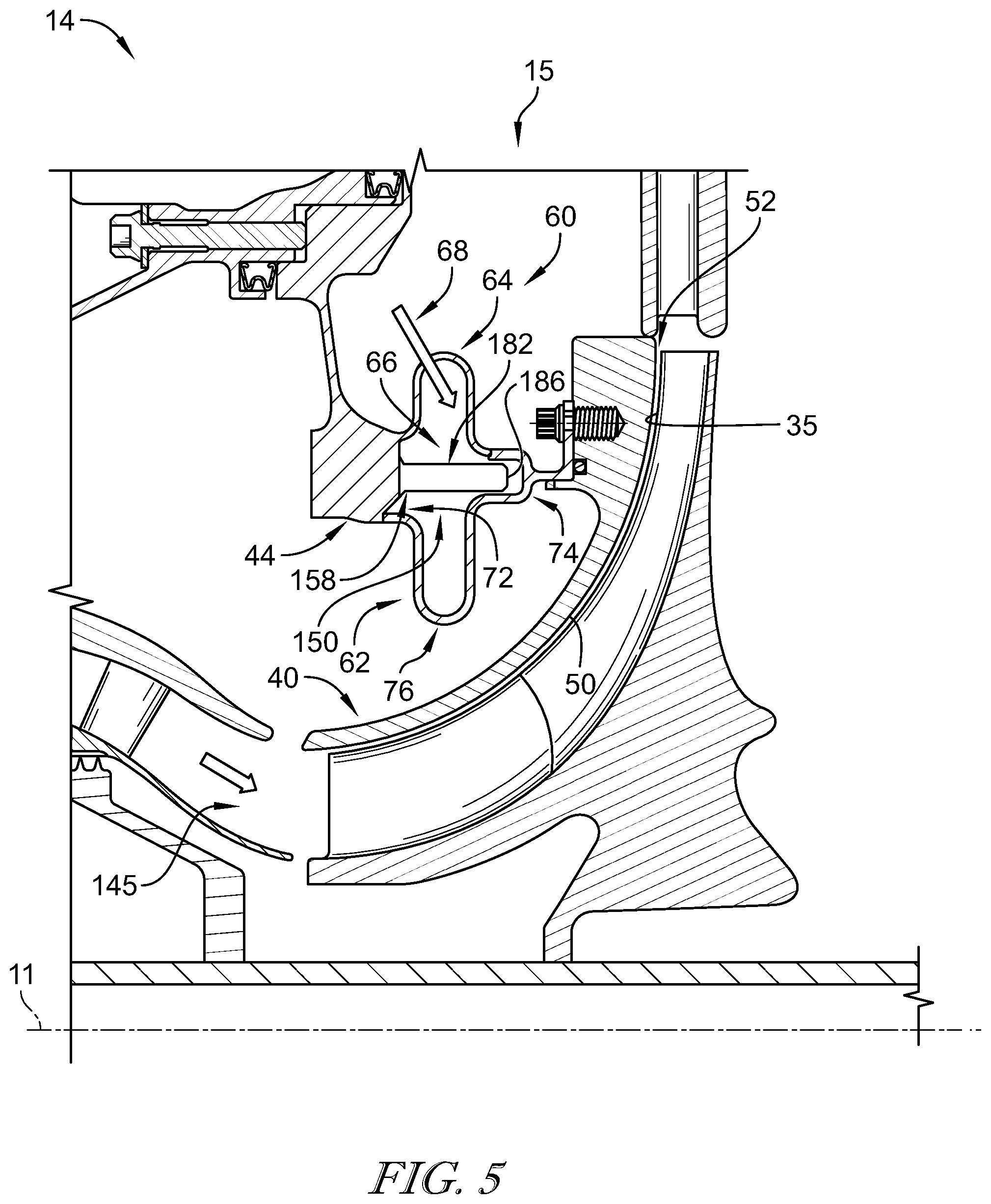 Patent US12345163 Figure 5 – Travel stop for a tip clearance control system