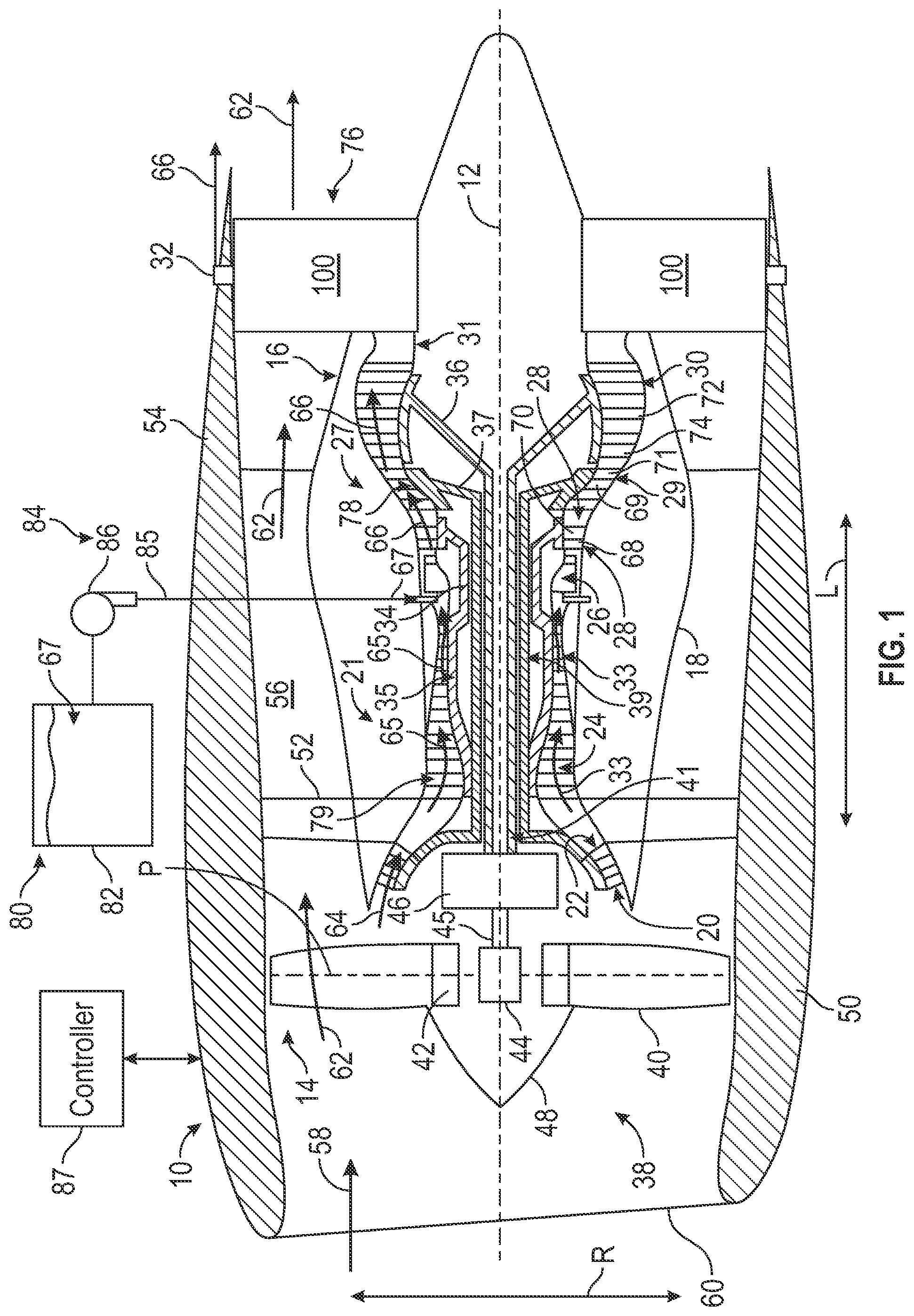 Patent US12345165 Figure 1 – Gas turbine engine having multiple steam turbines