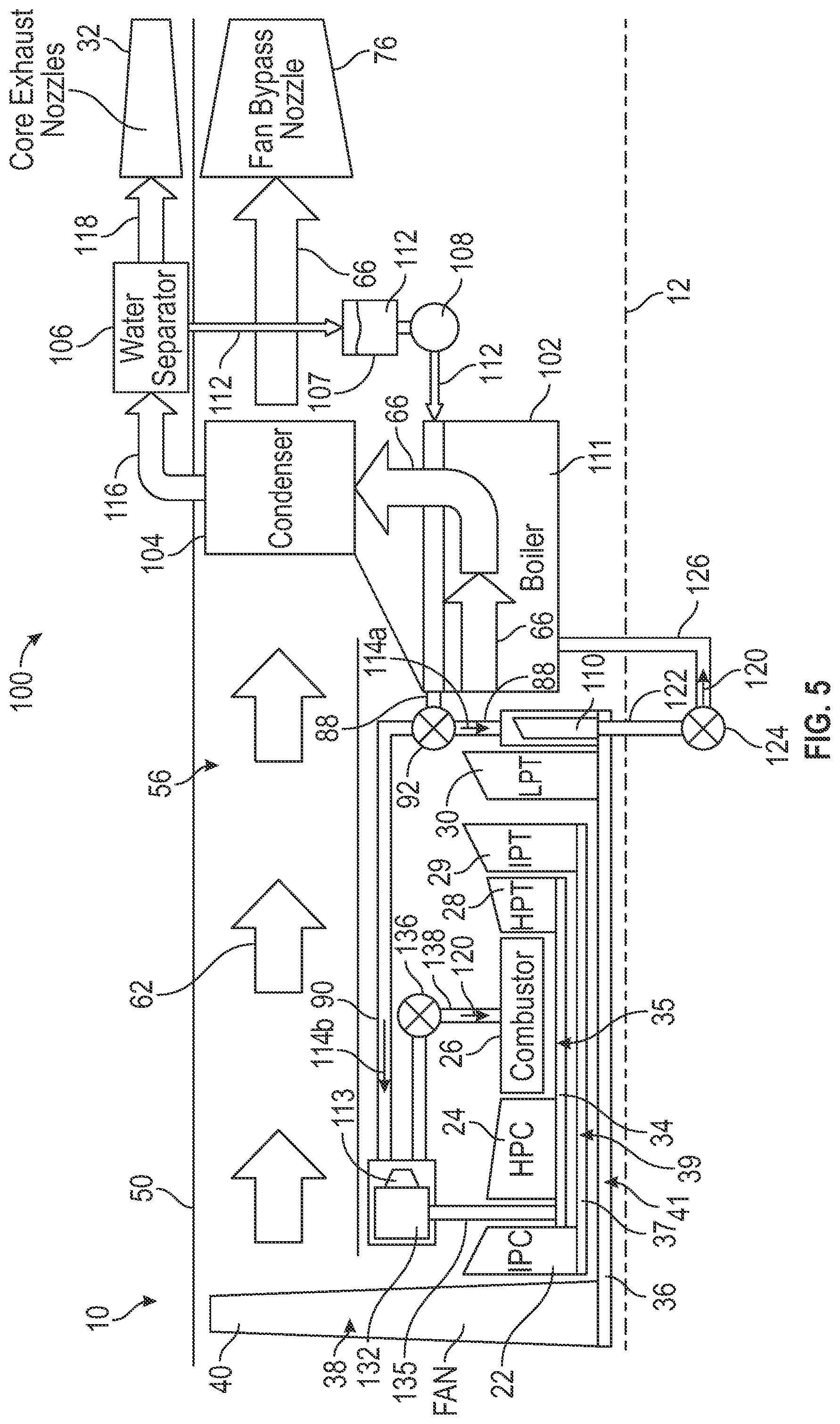 Patent US12345165 Figure 5 – Gas turbine engine having multiple steam turbines
