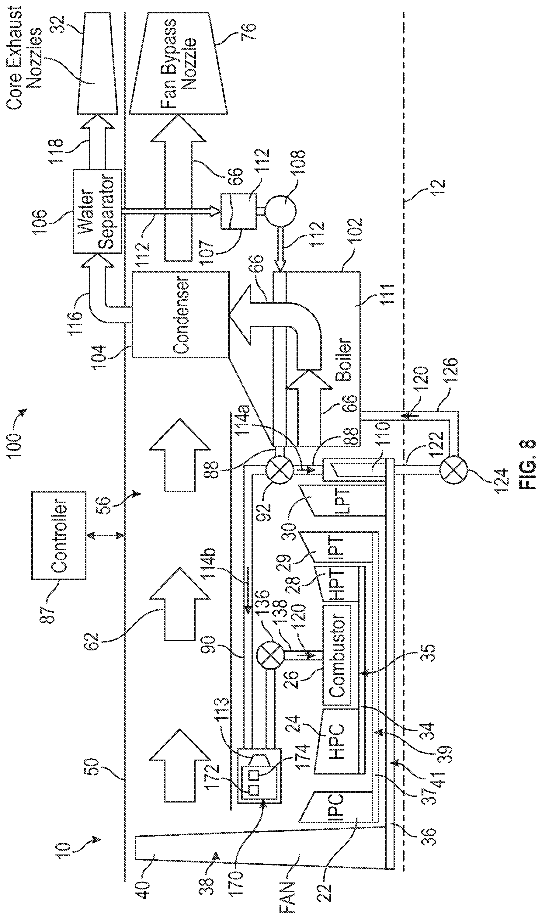 Patent US12345165 Figure 7 – Gas turbine engine having multiple steam turbines