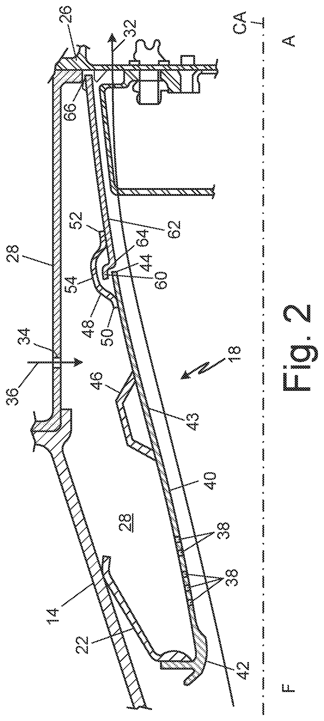 Patent US12345169 Figure 2 – Thermally compliant forward outer-diameter ring for a gas turbine engine