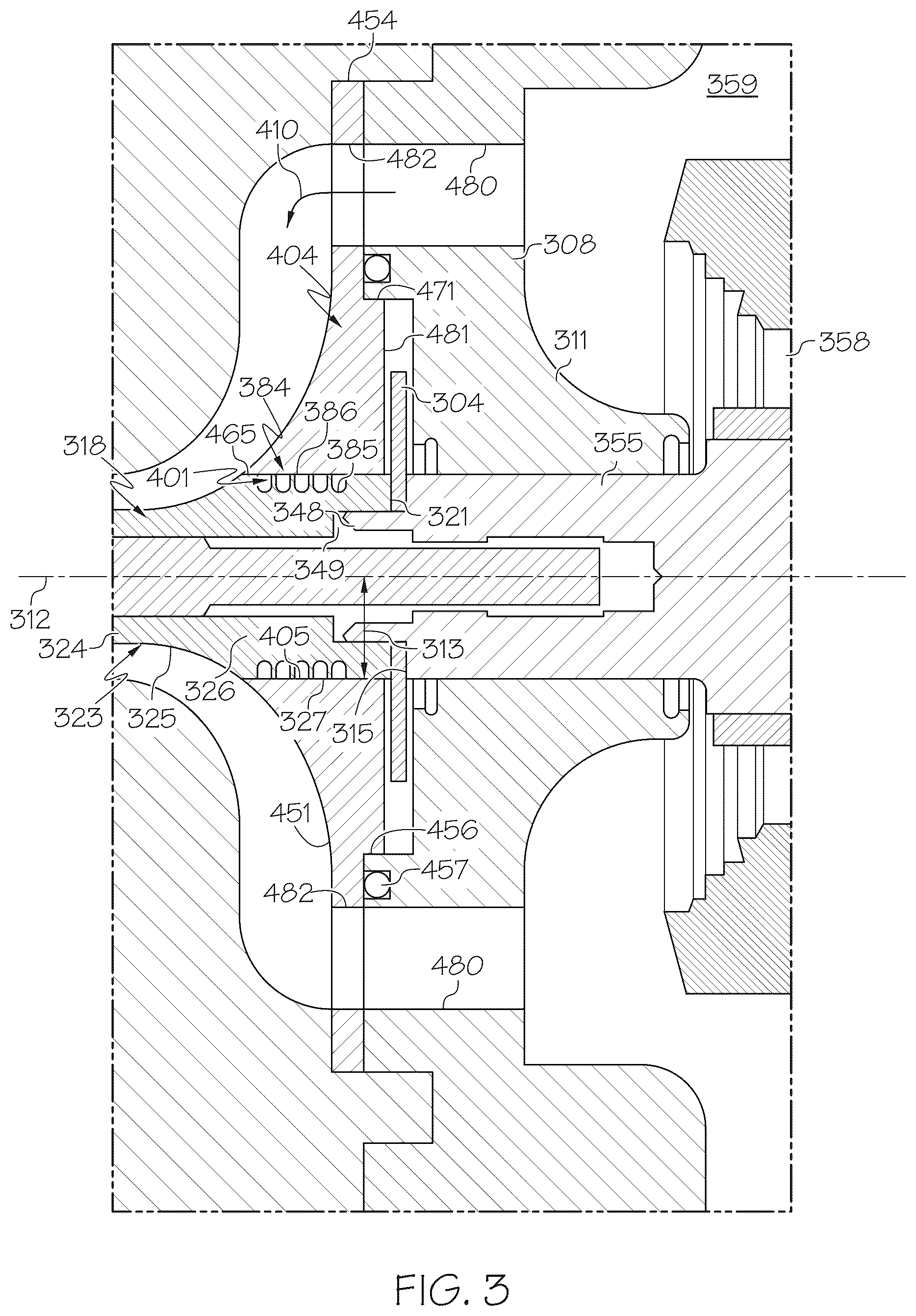 Patent US12345170 Figure 3 – Turbomachine with thrust bearing seal plate housing member having working fluid flow aperture