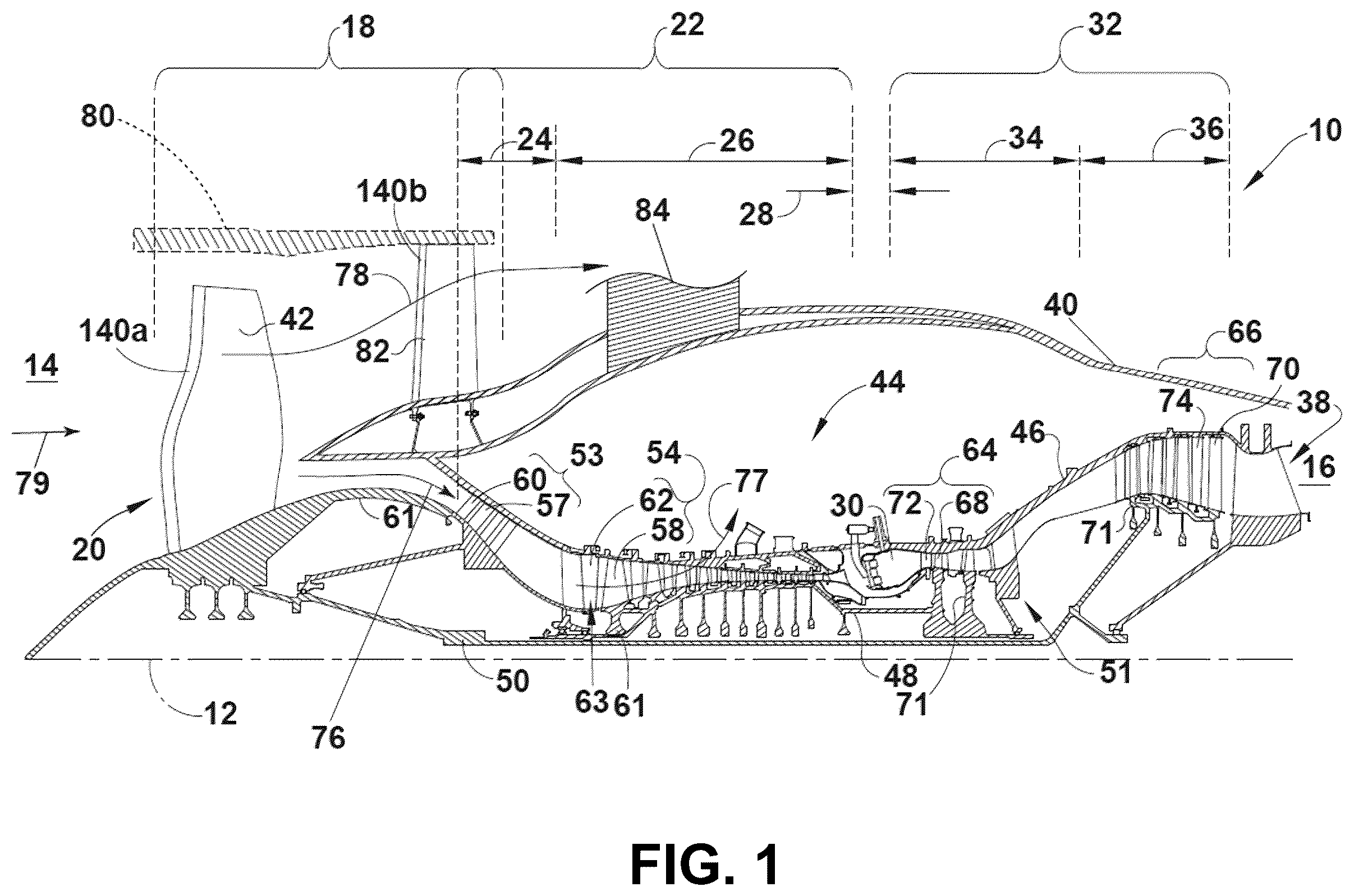 Patent US12345177 Figure 1 – Turbine engine with composite airfoils