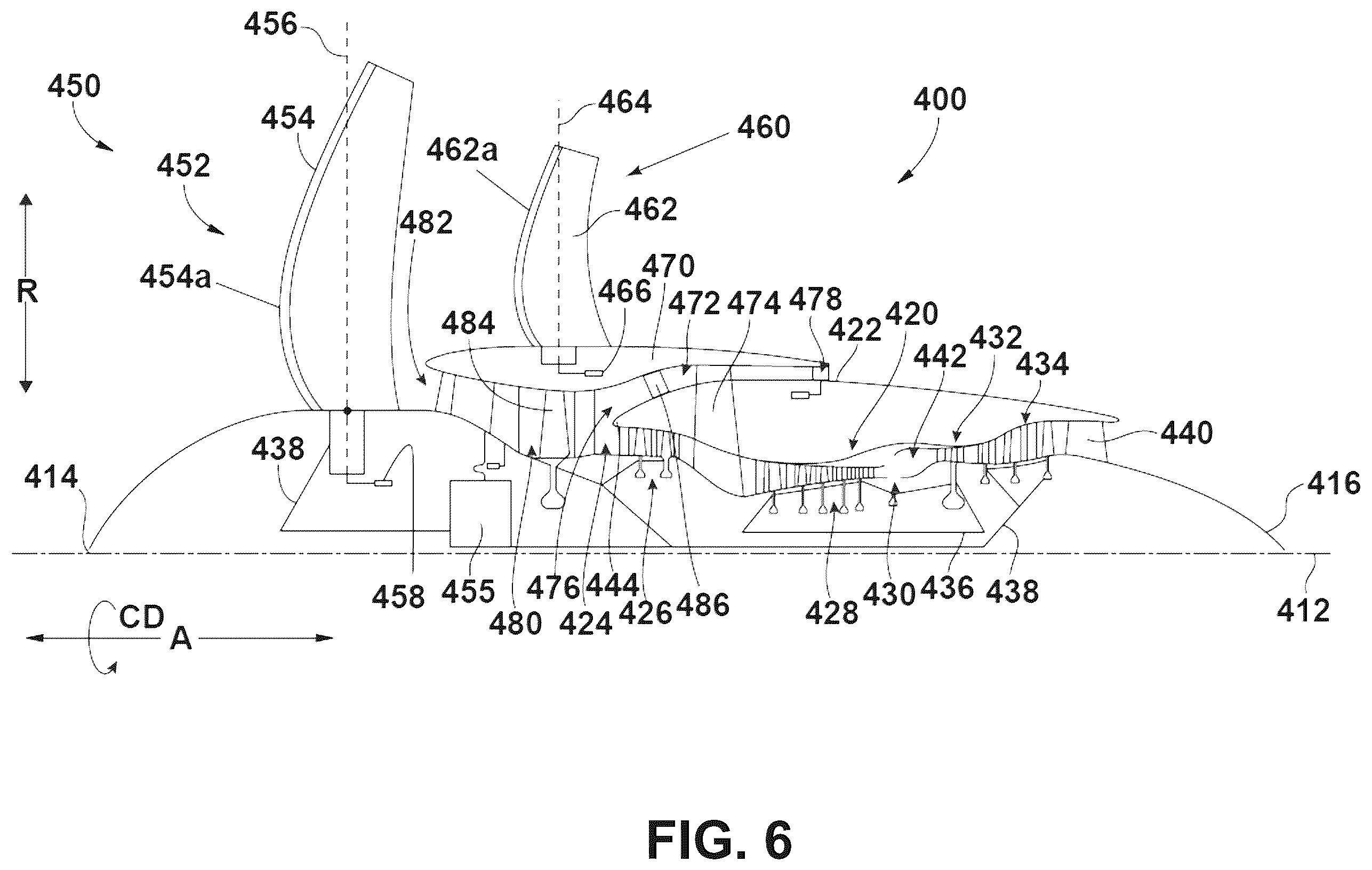 Patent US12345177 Figure 6 – Turbine engine with composite airfoils