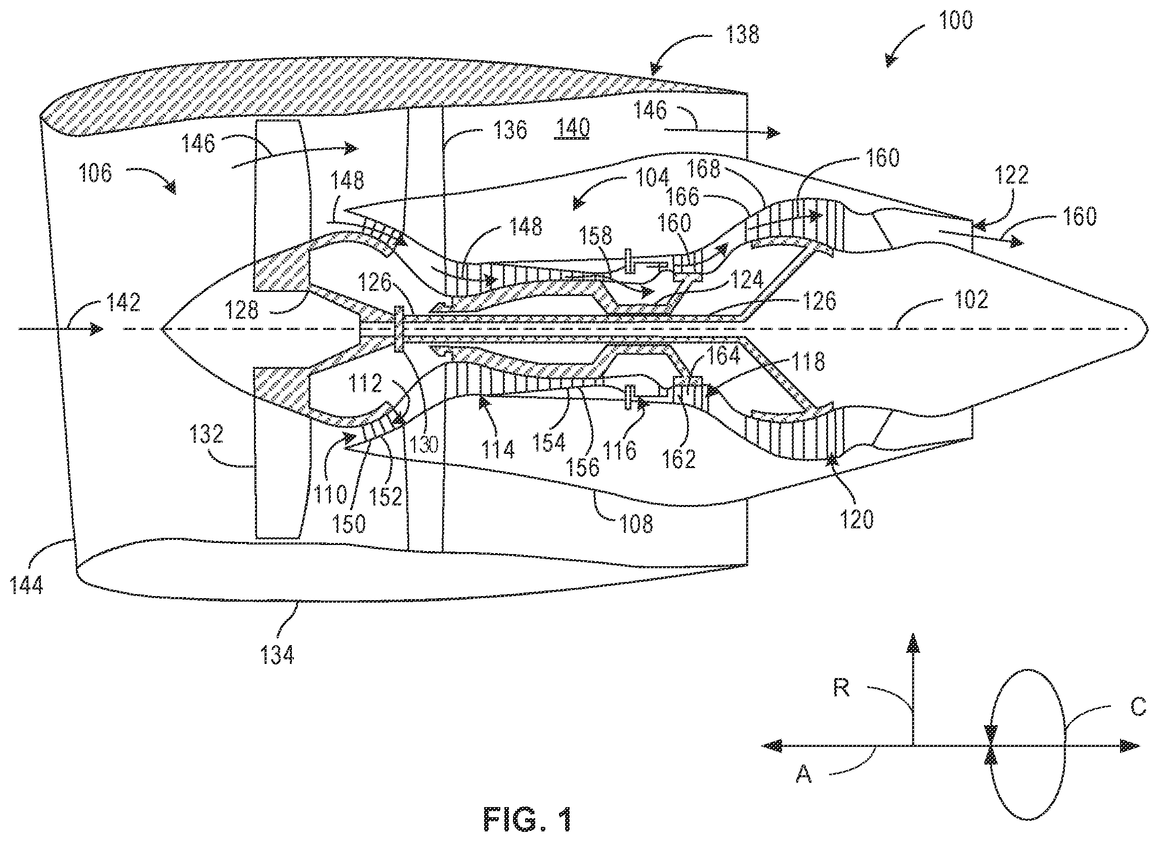 Patent US12345180 Figure 1 – Stator plenum for a gas turbine engine
