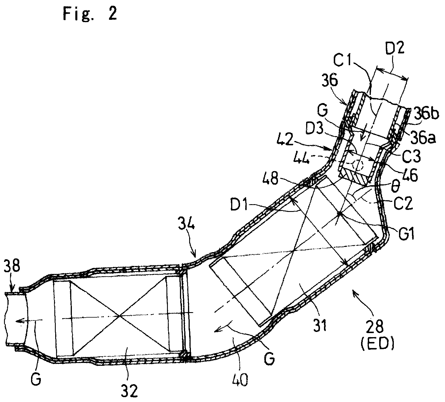 Patent US12345186 Figure 2 – Exhaust structure for engine