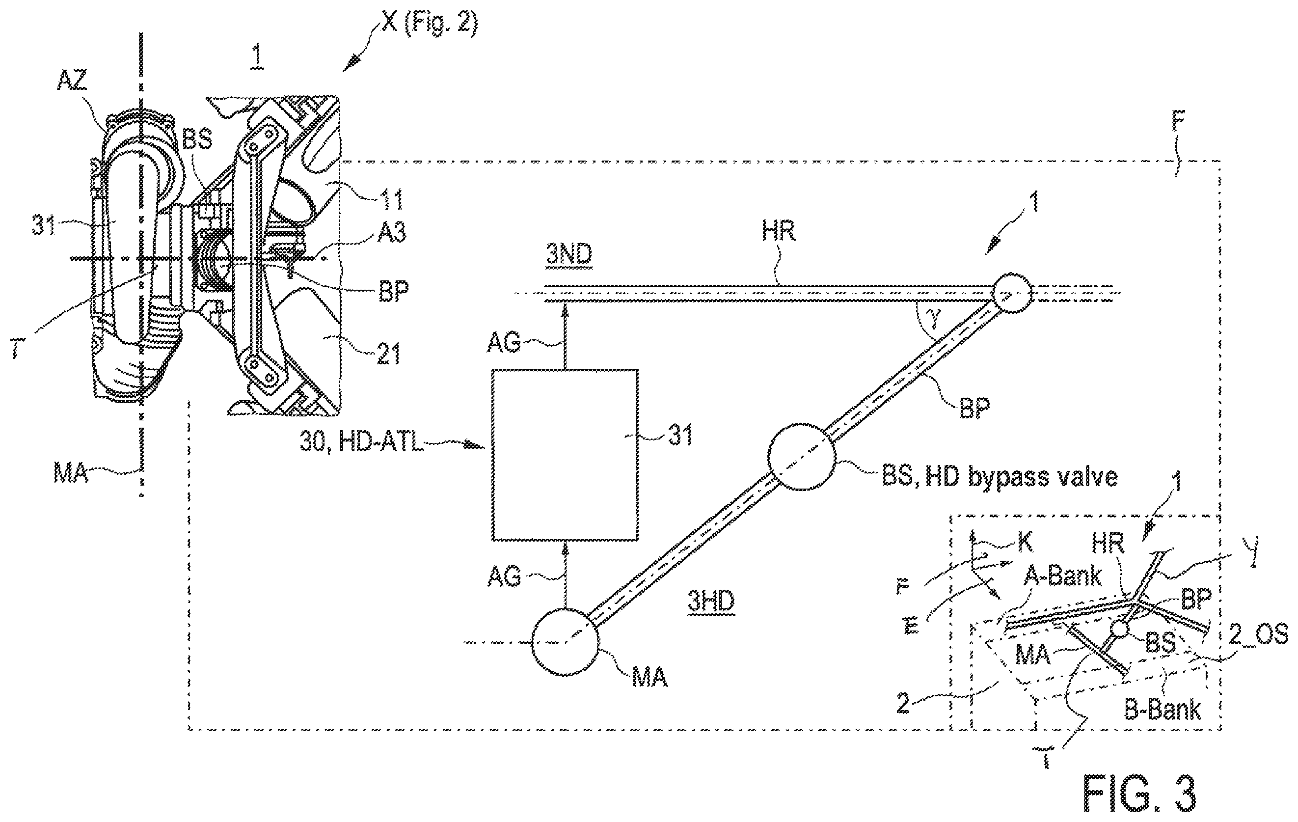 Patent US12345196 Figure 3 – Exhaust gas turbocharger arrangement and internal combustion engine