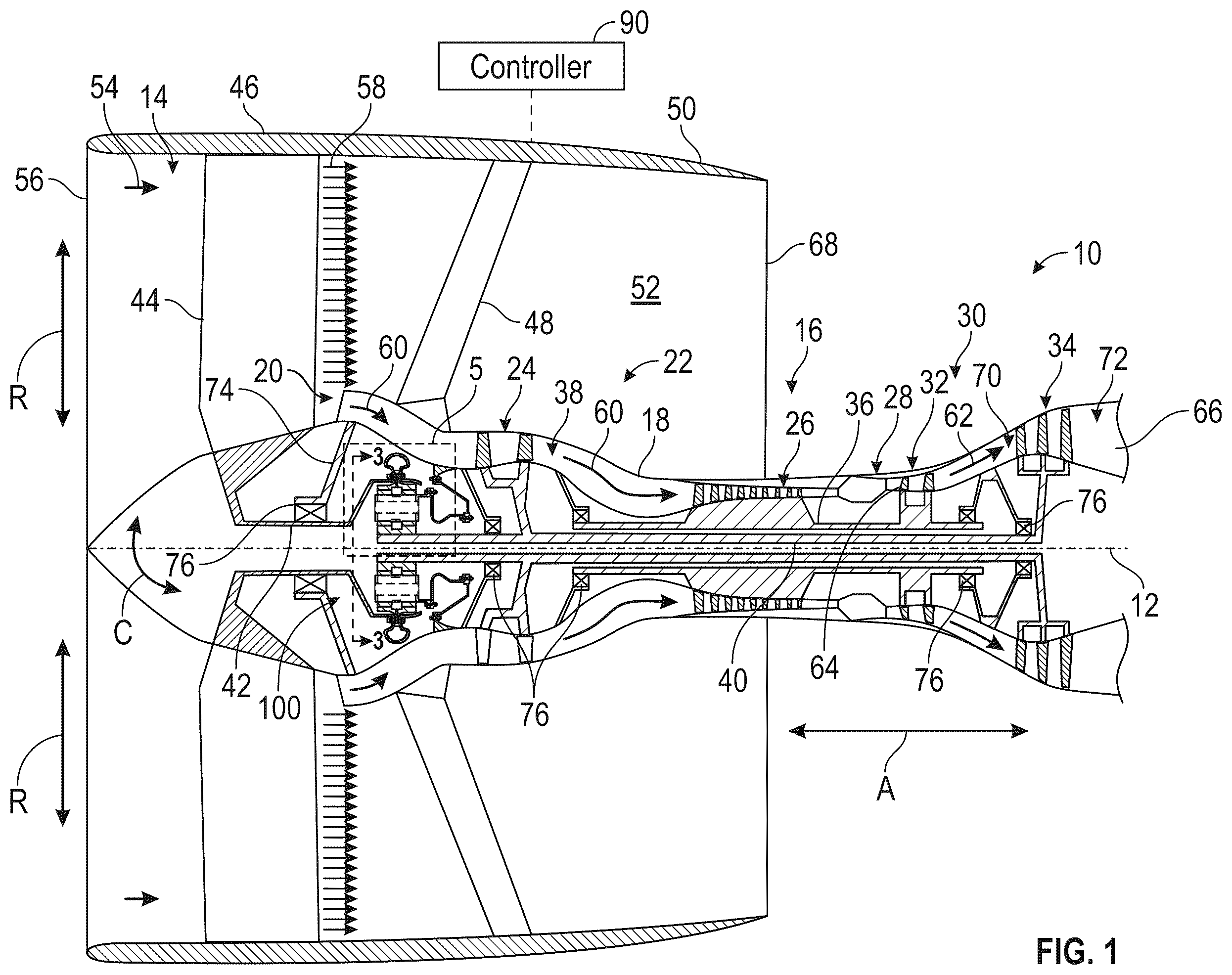 Patent US12345201 Figure 1 – Gearbox assembly with lubricant extraction volume ratio