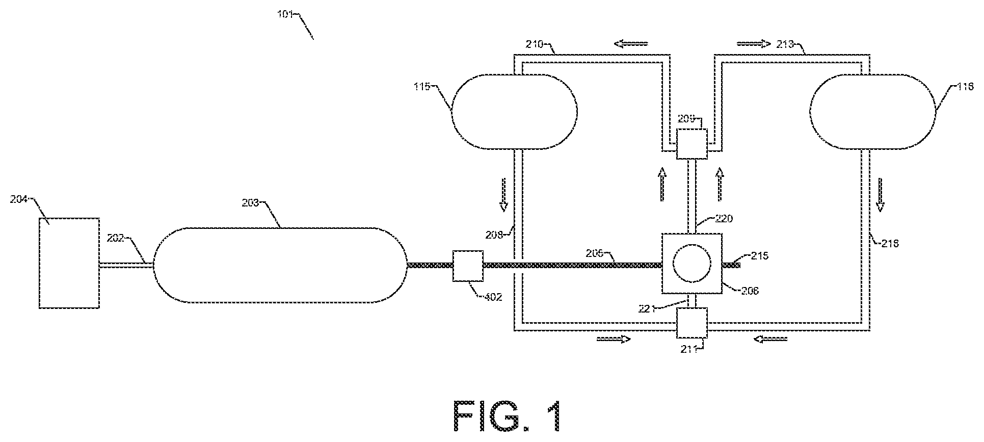 Patent US12345238 Figure 1 – Apparatus and method to utilize compressed air for moving mass between tanks