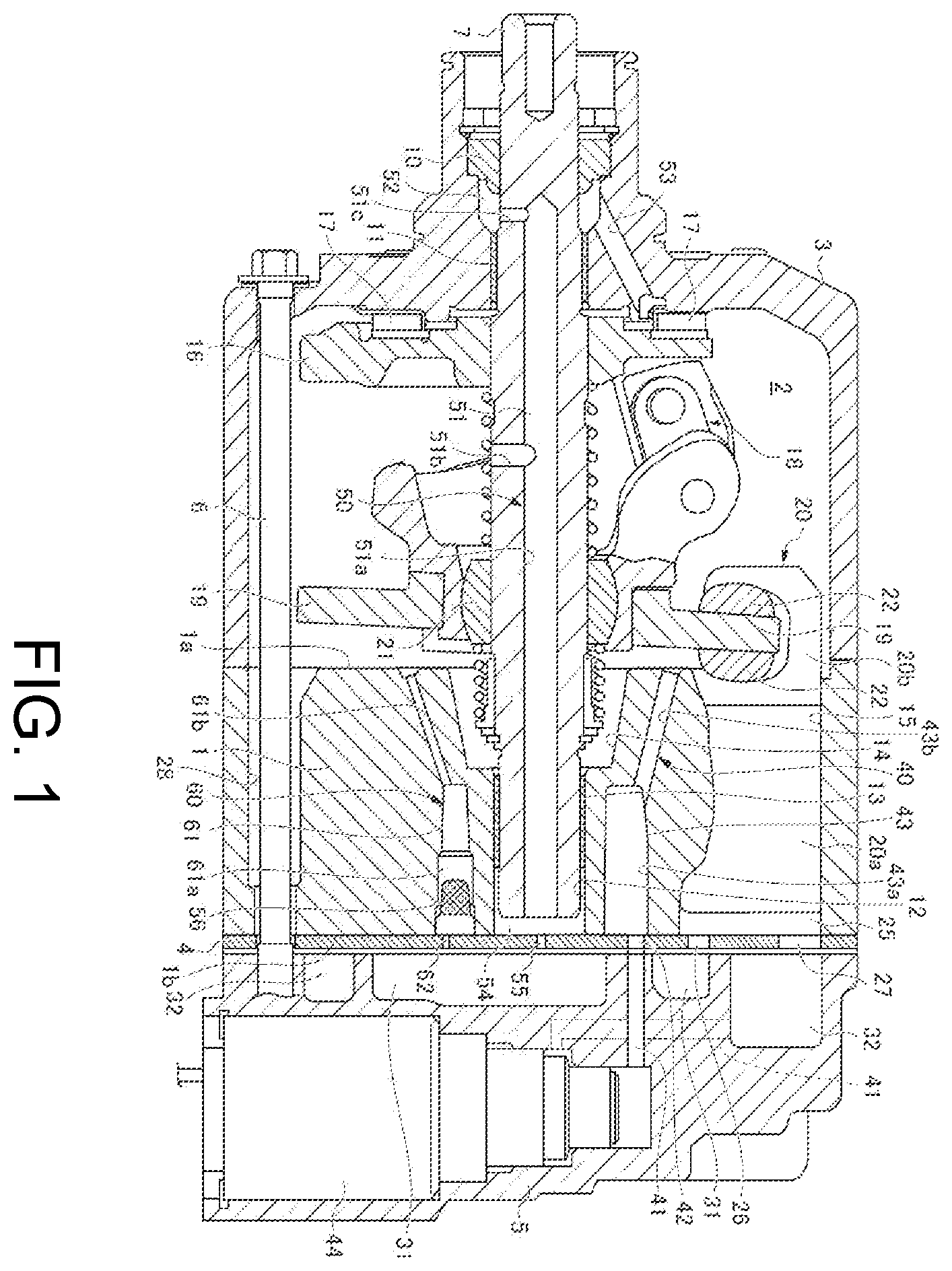 Patent US12345246 Figure 1 – Variable-displacement swash plate type compressor