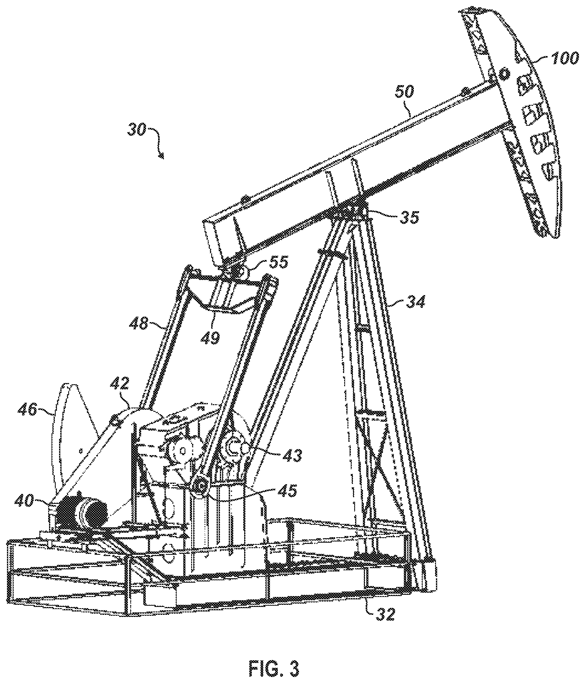 Patent US12345250 Figure 3 – Lightweight, lattice structure horsehead for reciprocating pump unit