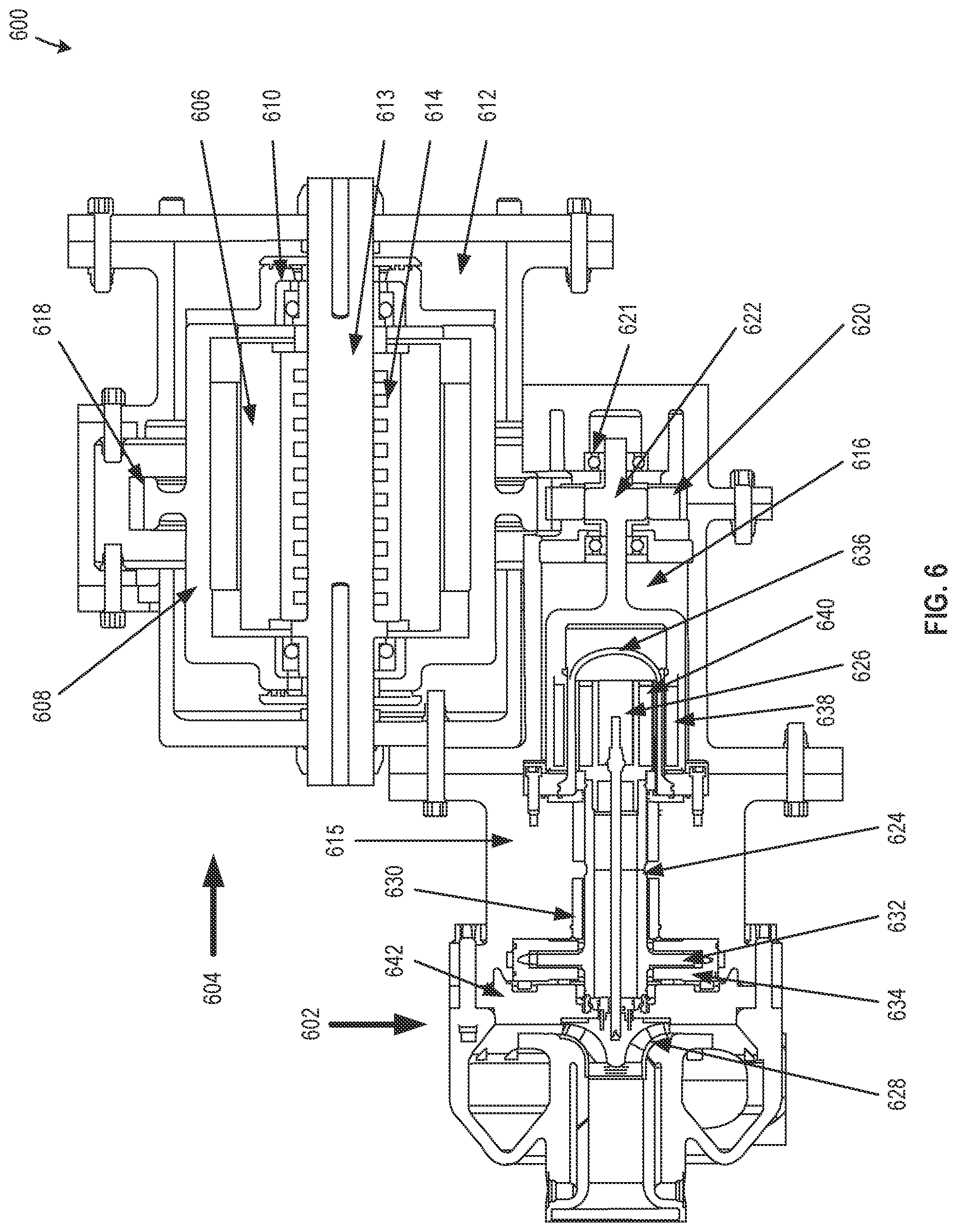 Patent US12345279 Figure 6 – Oil lubricated fluid pumps with oil separators