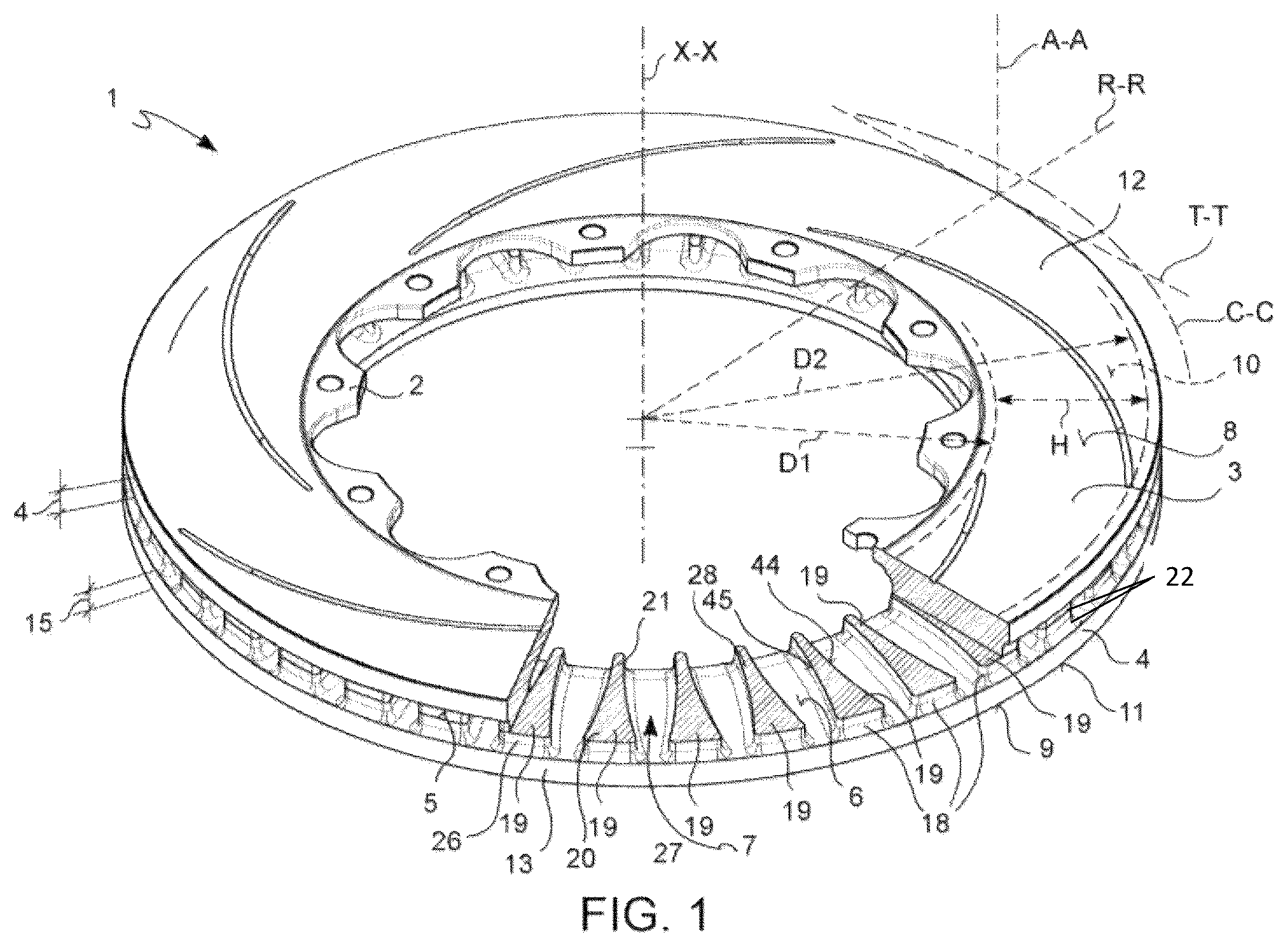 Patent US12345303 Figure 1 – Braking band of a disc for disc brake of ventilated type