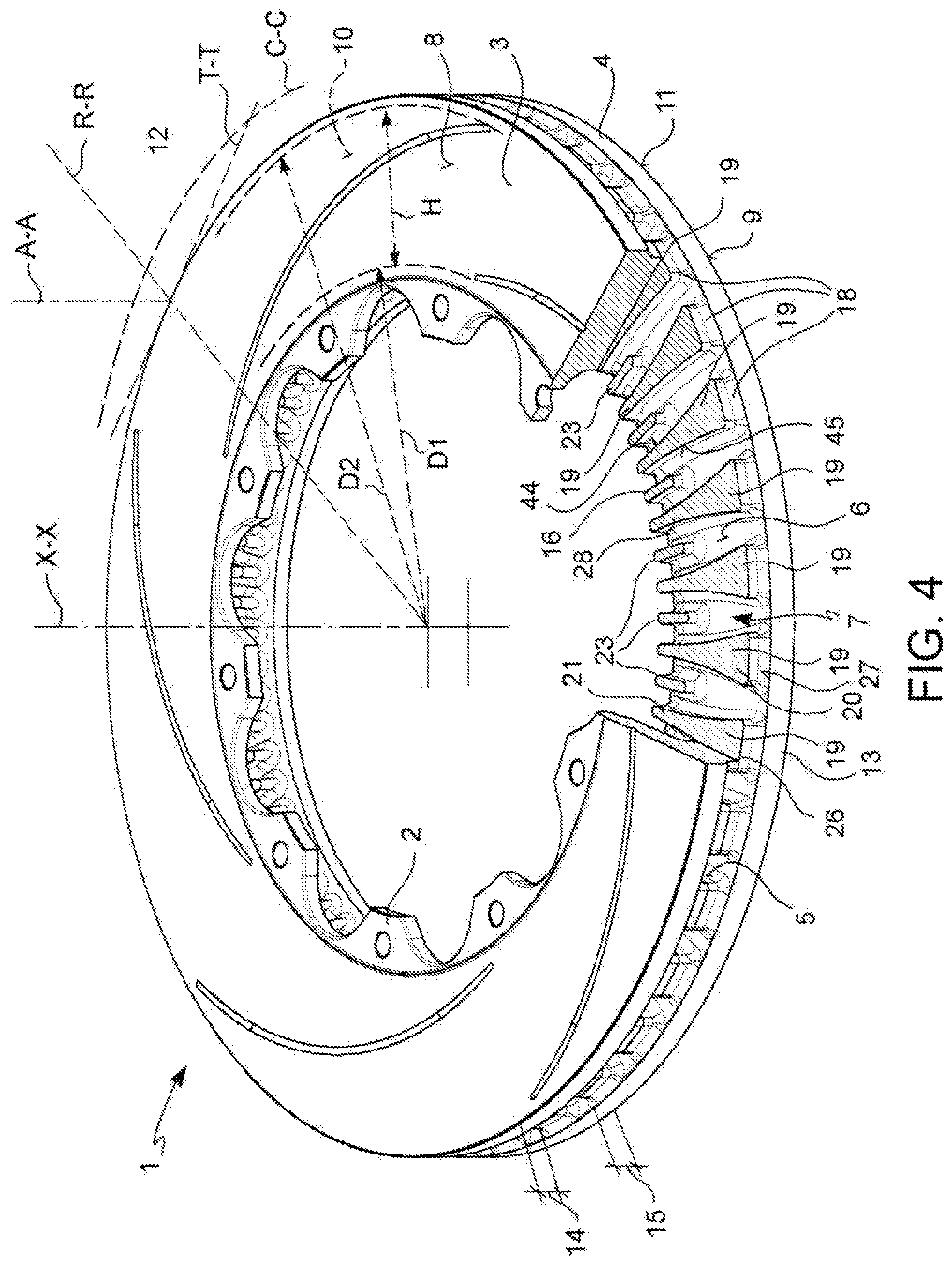 Patent US12345303 Figure 4 – Braking band of a disc for disc brake of ventilated type
