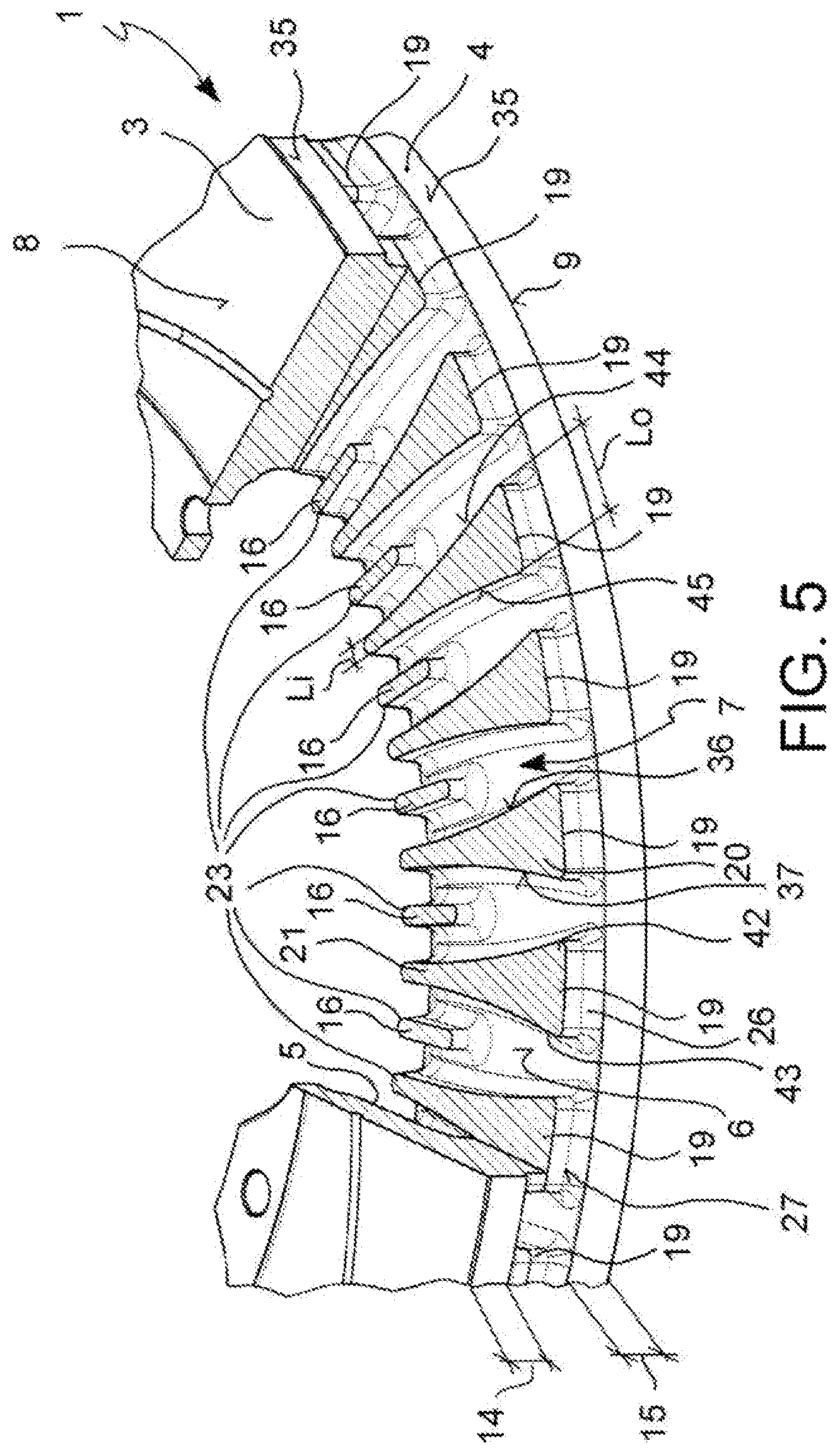 Patent US12345303 Figure 5 – Braking band of a disc for disc brake of ventilated type