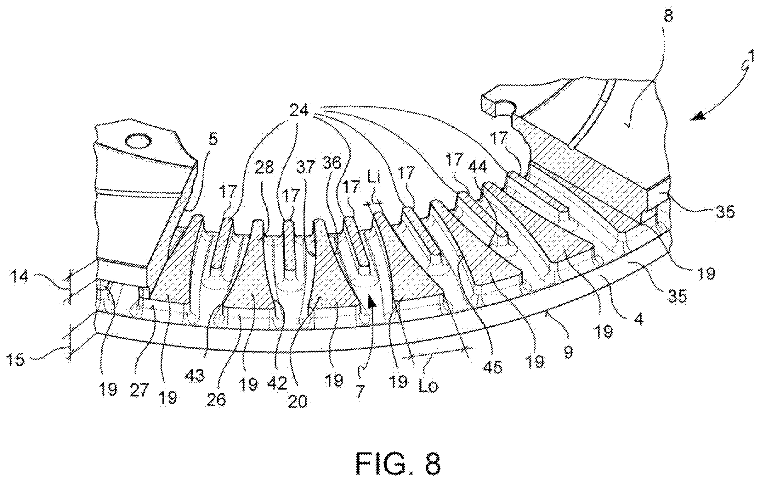Patent US12345303 Figure 8 – Braking band of a disc for disc brake of ventilated type