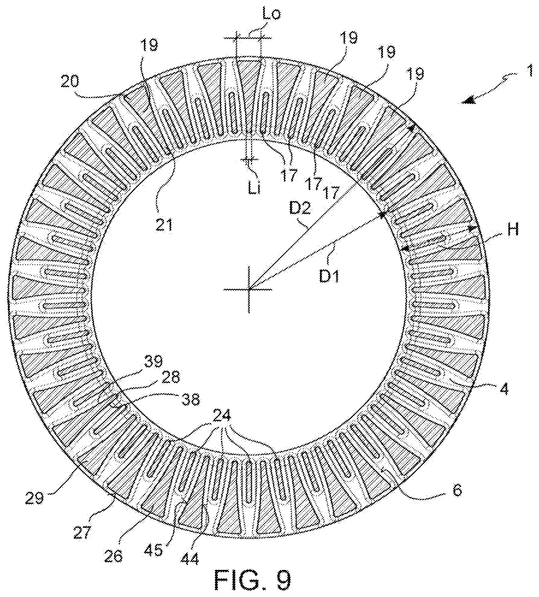 Patent US12345303 Figure 9 – Braking band of a disc for disc brake of ventilated type