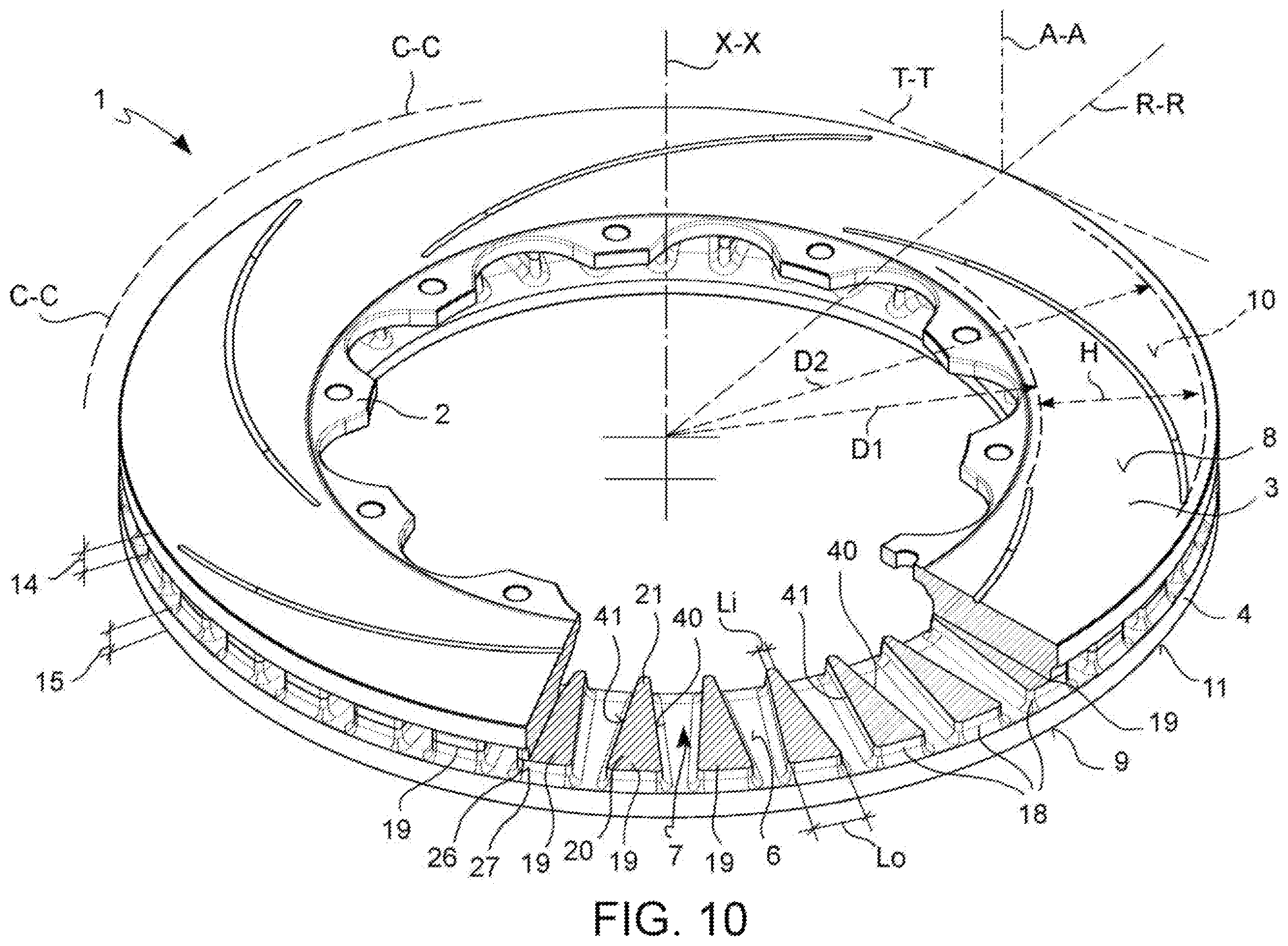 Patent US12345303 Figure 10 – Braking band of a disc for disc brake of ventilated type