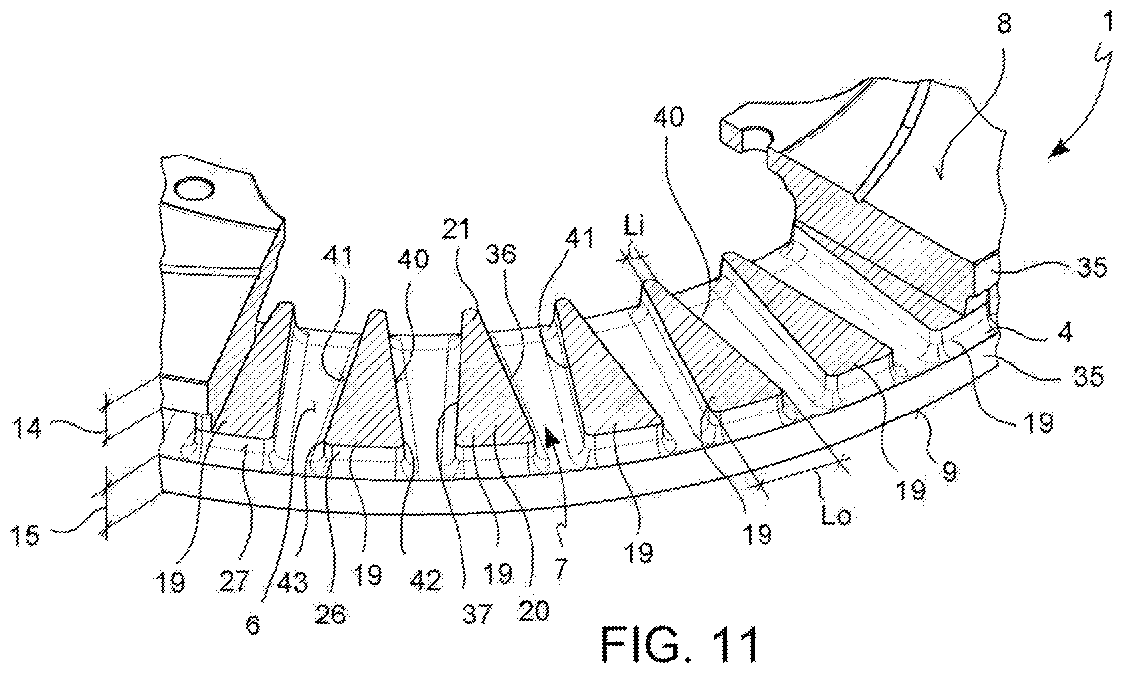 Patent US12345303 Figure 11 – Braking band of a disc for disc brake of ventilated type