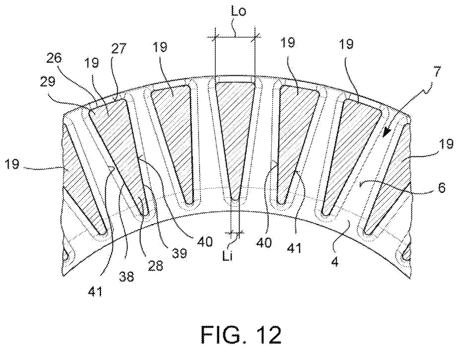 Patent US12345303 Figure 12 – Braking band of a disc for disc brake of ventilated type