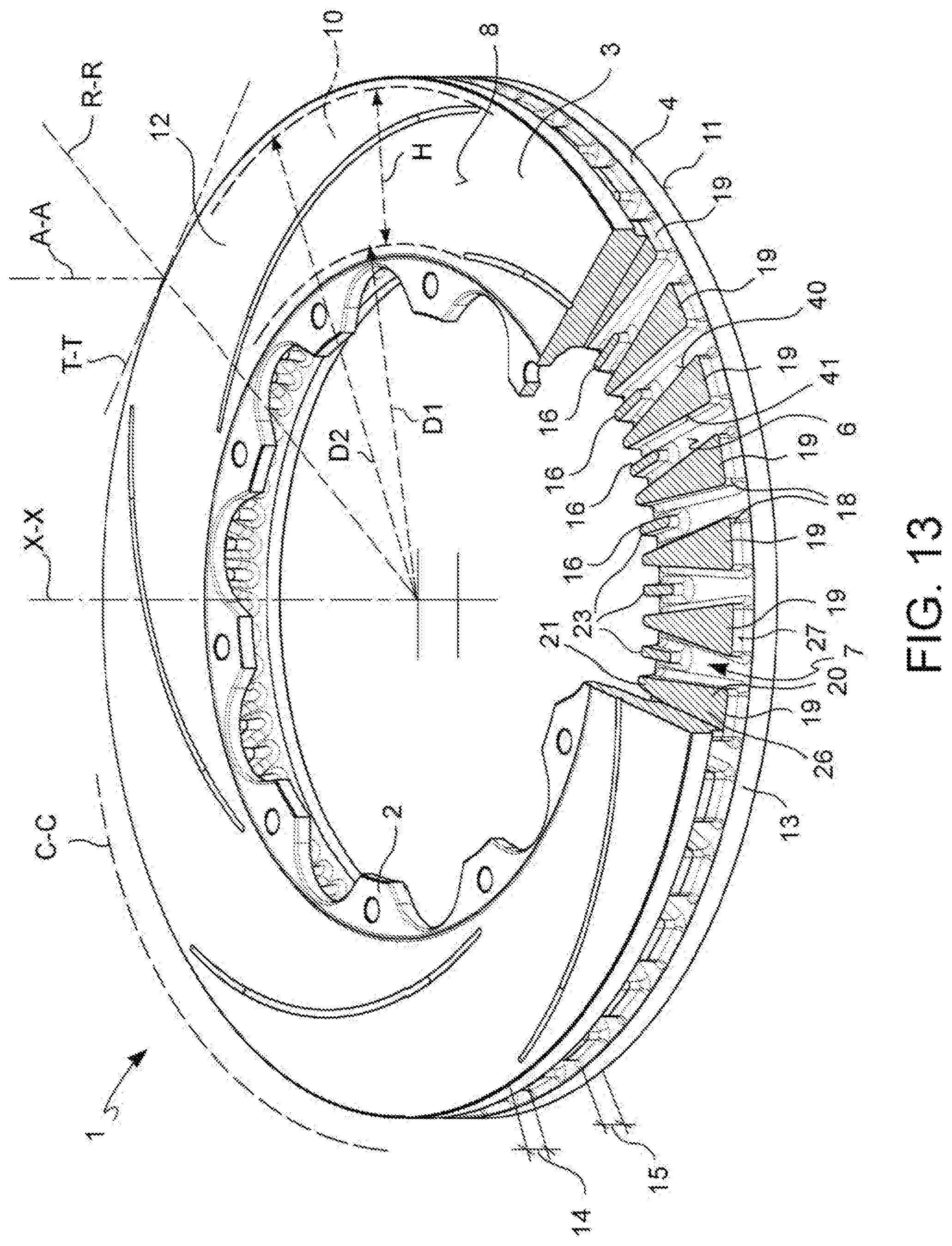 Patent US12345303 Figure 13 – Braking band of a disc for disc brake of ventilated type