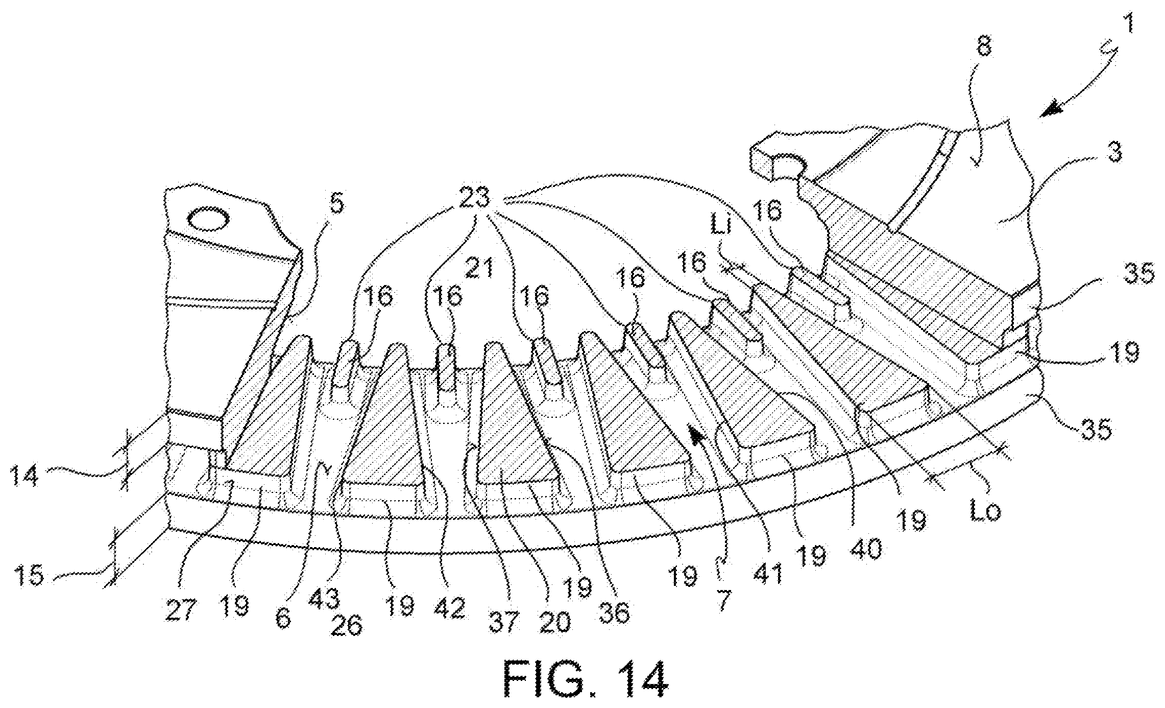 Patent US12345303 Figure 14 – Braking band of a disc for disc brake of ventilated type