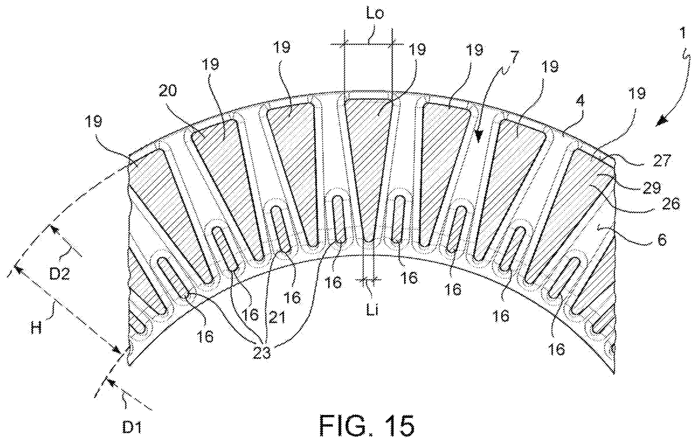 Patent US12345303 Figure 15 – Braking band of a disc for disc brake of ventilated type