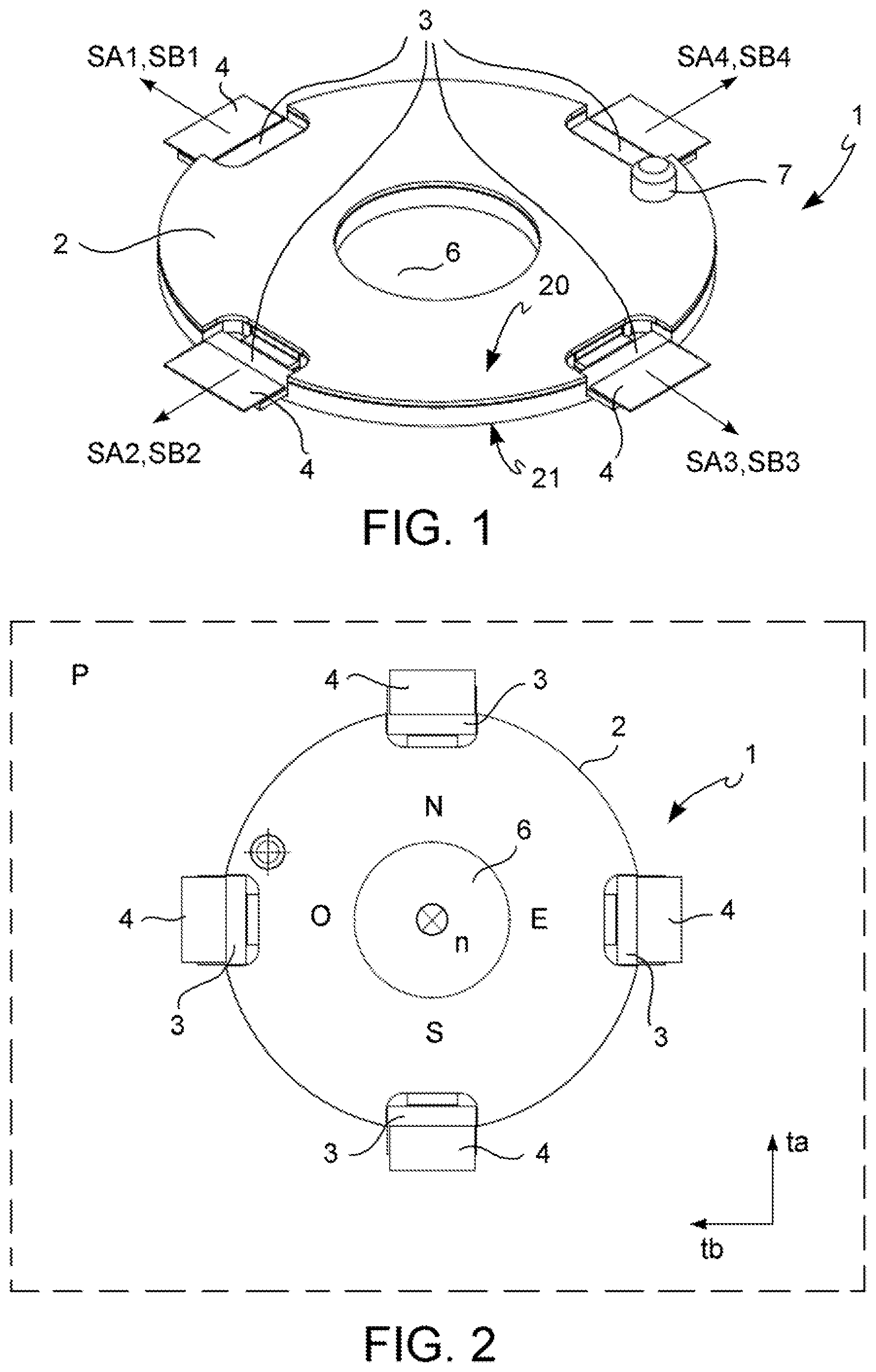 Patent US12345306 Figure 1 – Device and method for a simultaneous detection of tangential and normal forces acting in a detection point at a brake caliper or at a suspension of a vehicle wheel