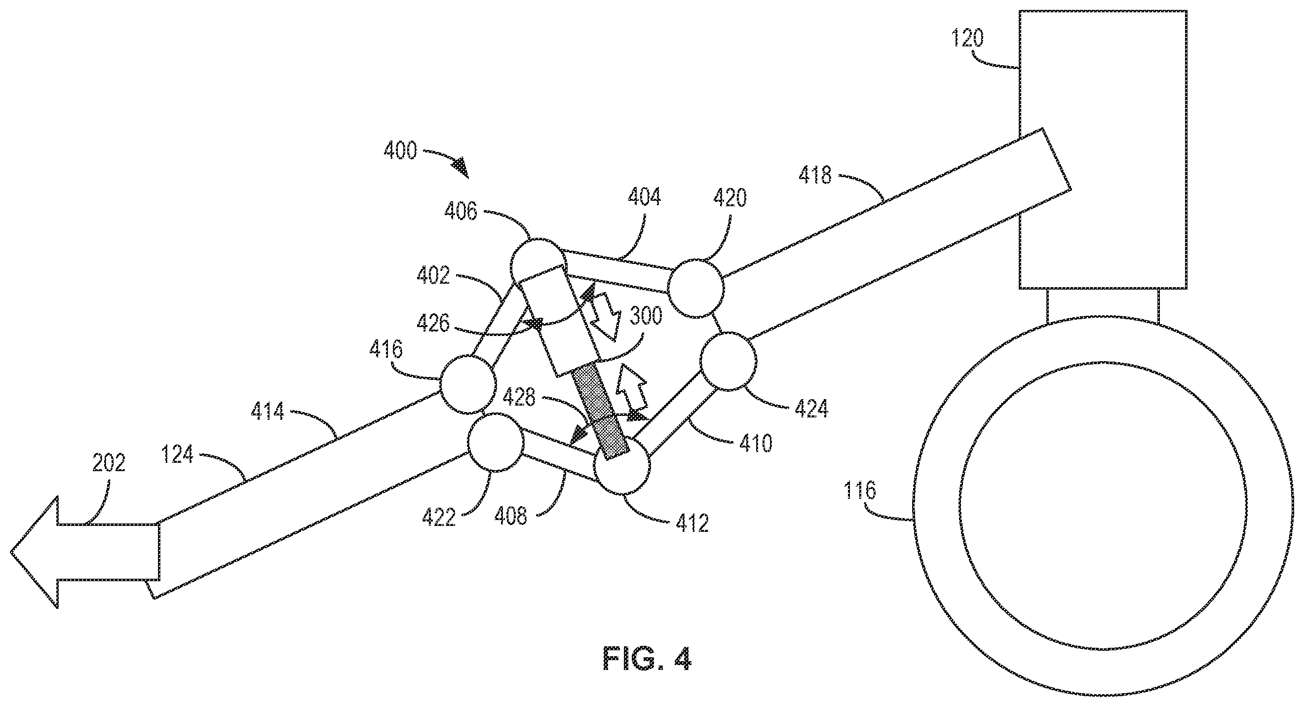Patent US12345308 Figure 4 – Methods, systems, apparatus, and articles of manufacture to damp catapult loads on an aircraft