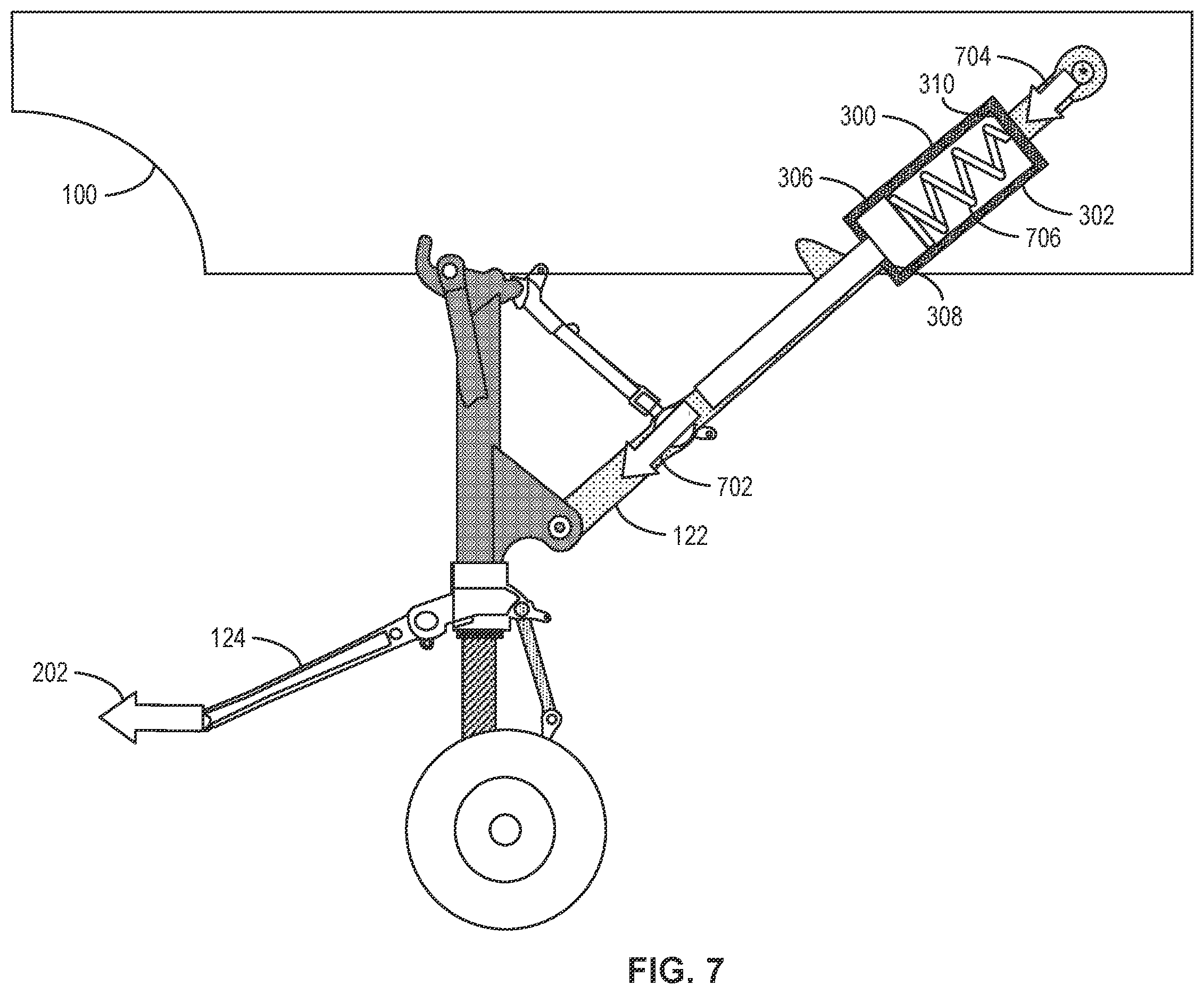 Patent US12345308 Figure 7 – Methods, systems, apparatus, and articles of manufacture to damp catapult loads on an aircraft