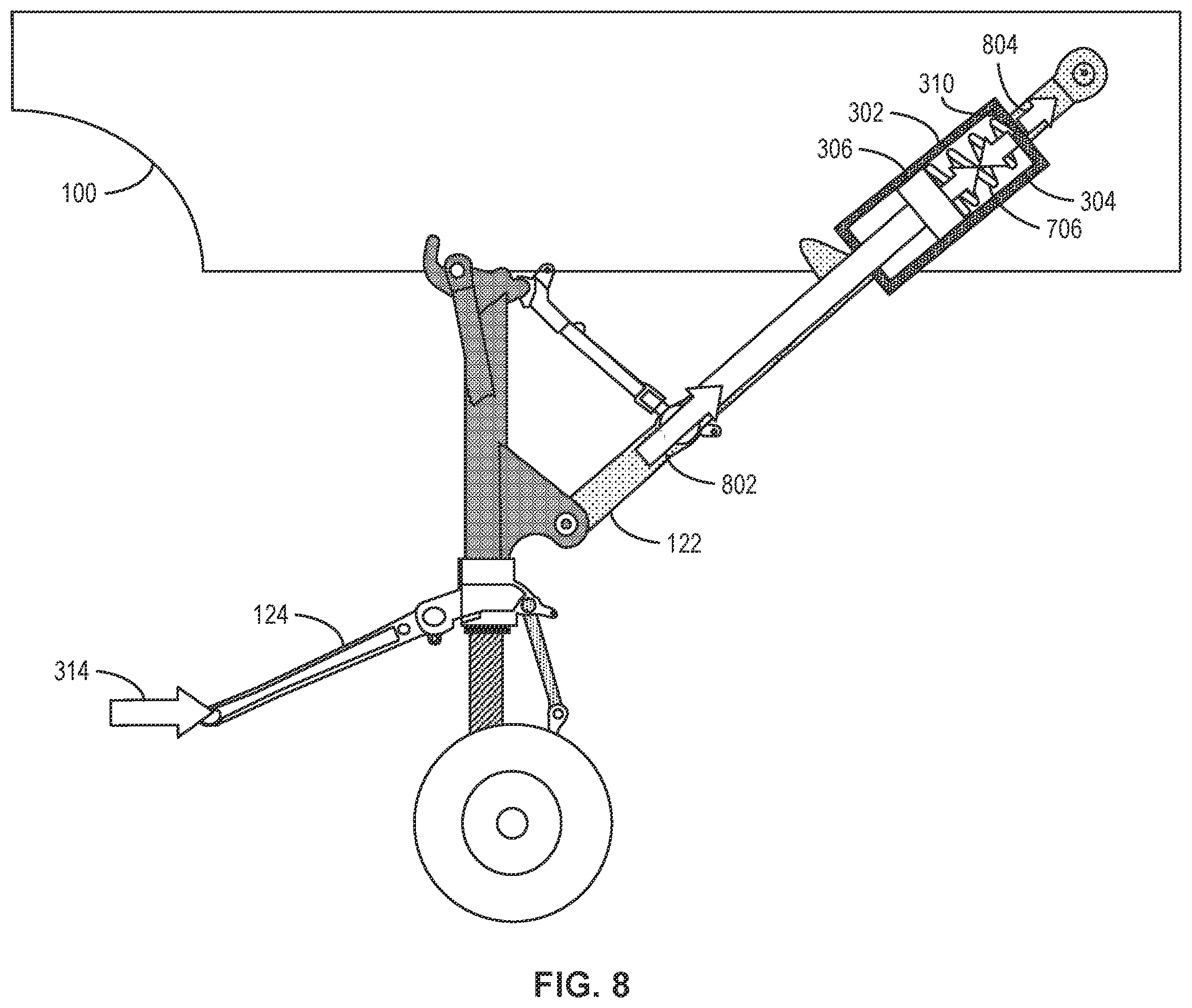 Patent US12345308 Figure 8 – Methods, systems, apparatus, and articles of manufacture to damp catapult loads on an aircraft
