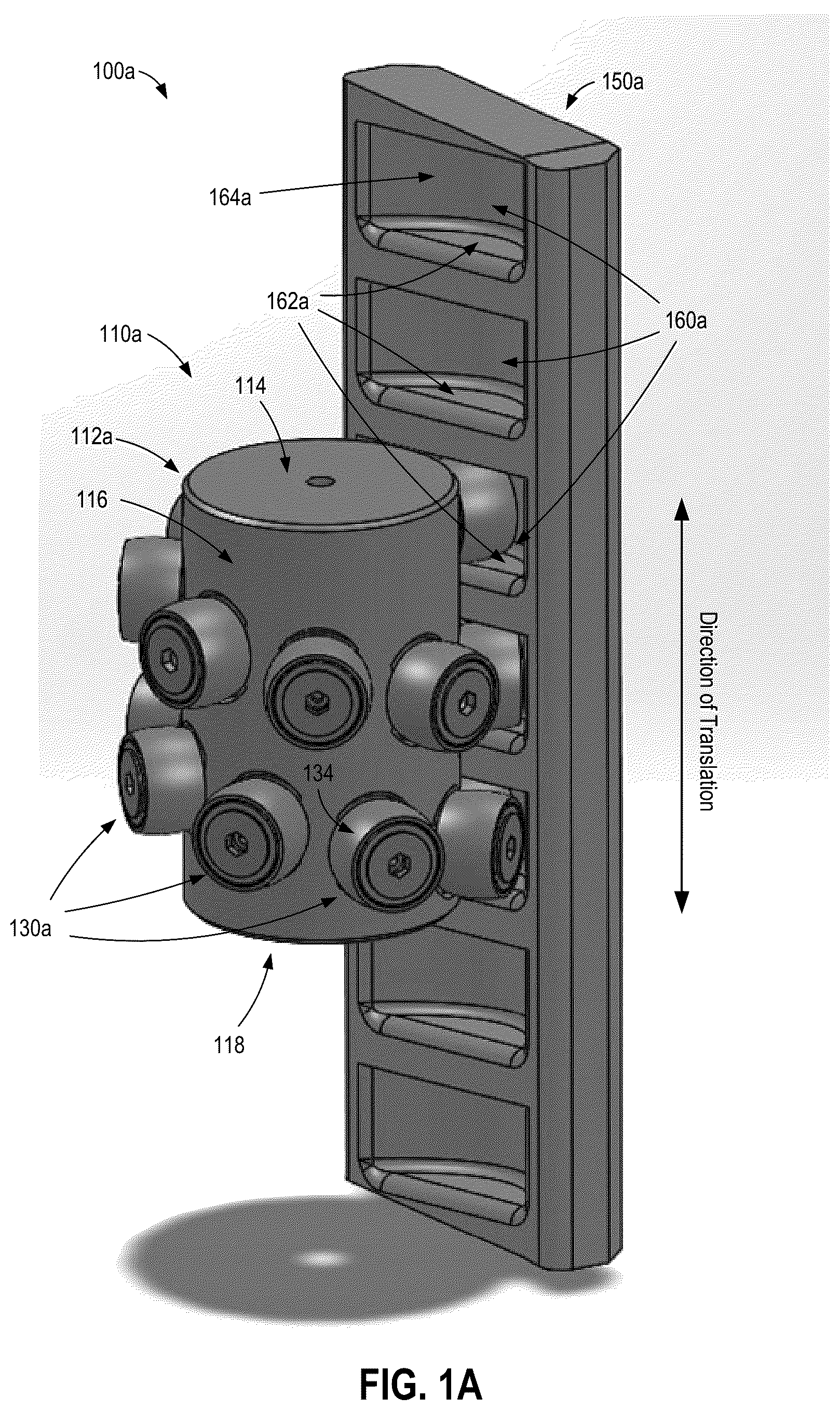 Patent US12345312 Figure 1 – Discrete roller assembly-based helical drive for translation