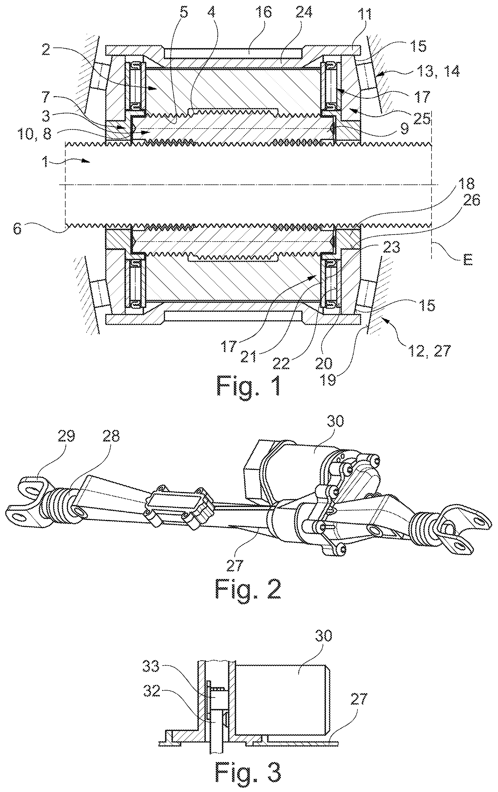 Patent US12345315 Figure 1 – Planetary roller screw drive