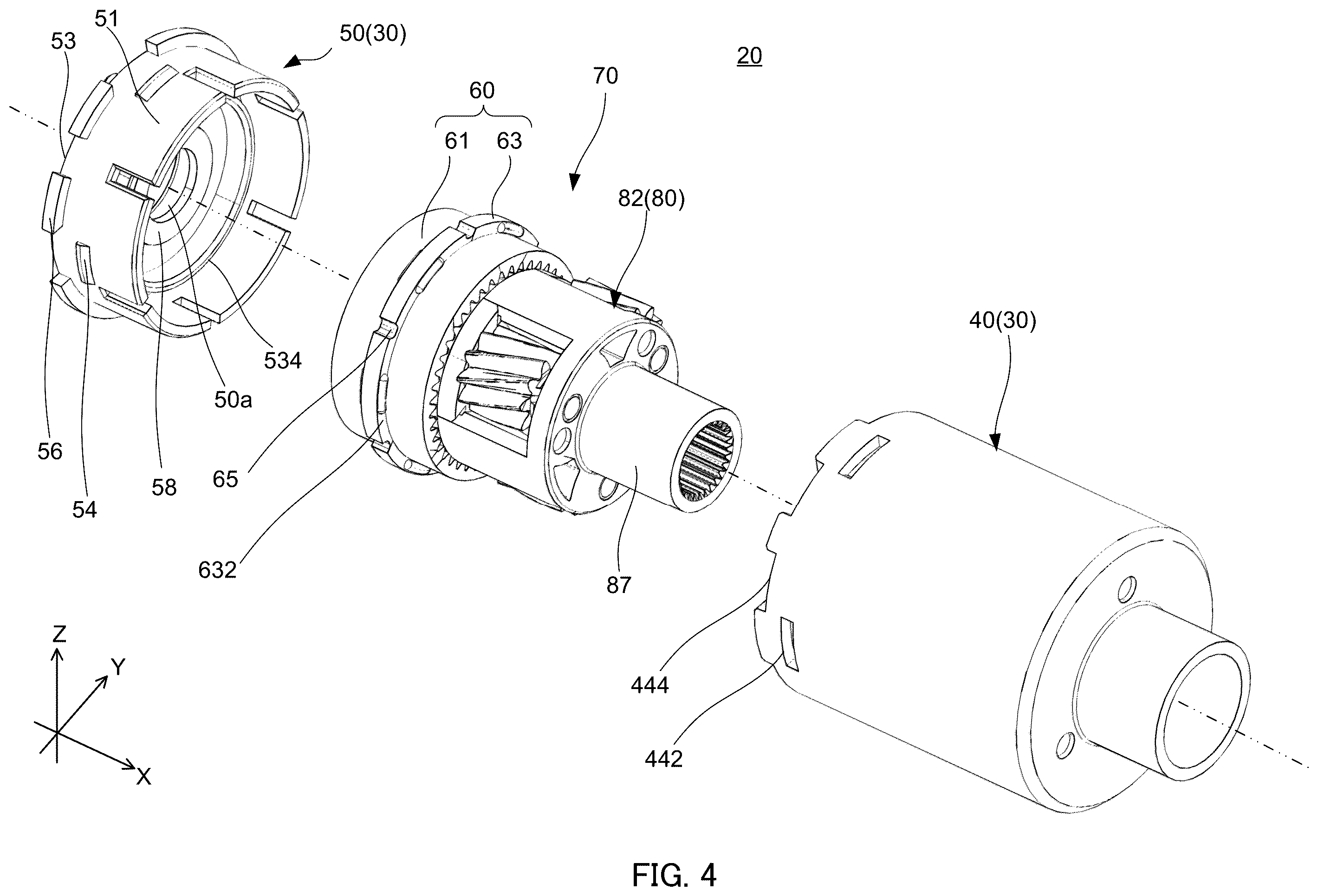 Patent US12345318 Figure 4 – Separation structure of internal gear and housing, planetary gear device and actuator