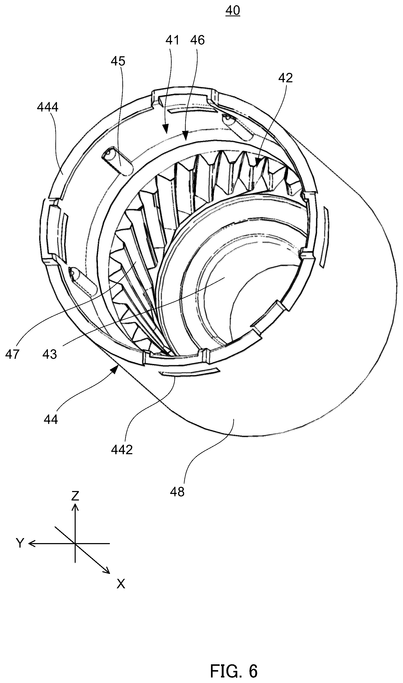 Patent US12345318 Figure 6 – Separation structure of internal gear and housing, planetary gear device and actuator