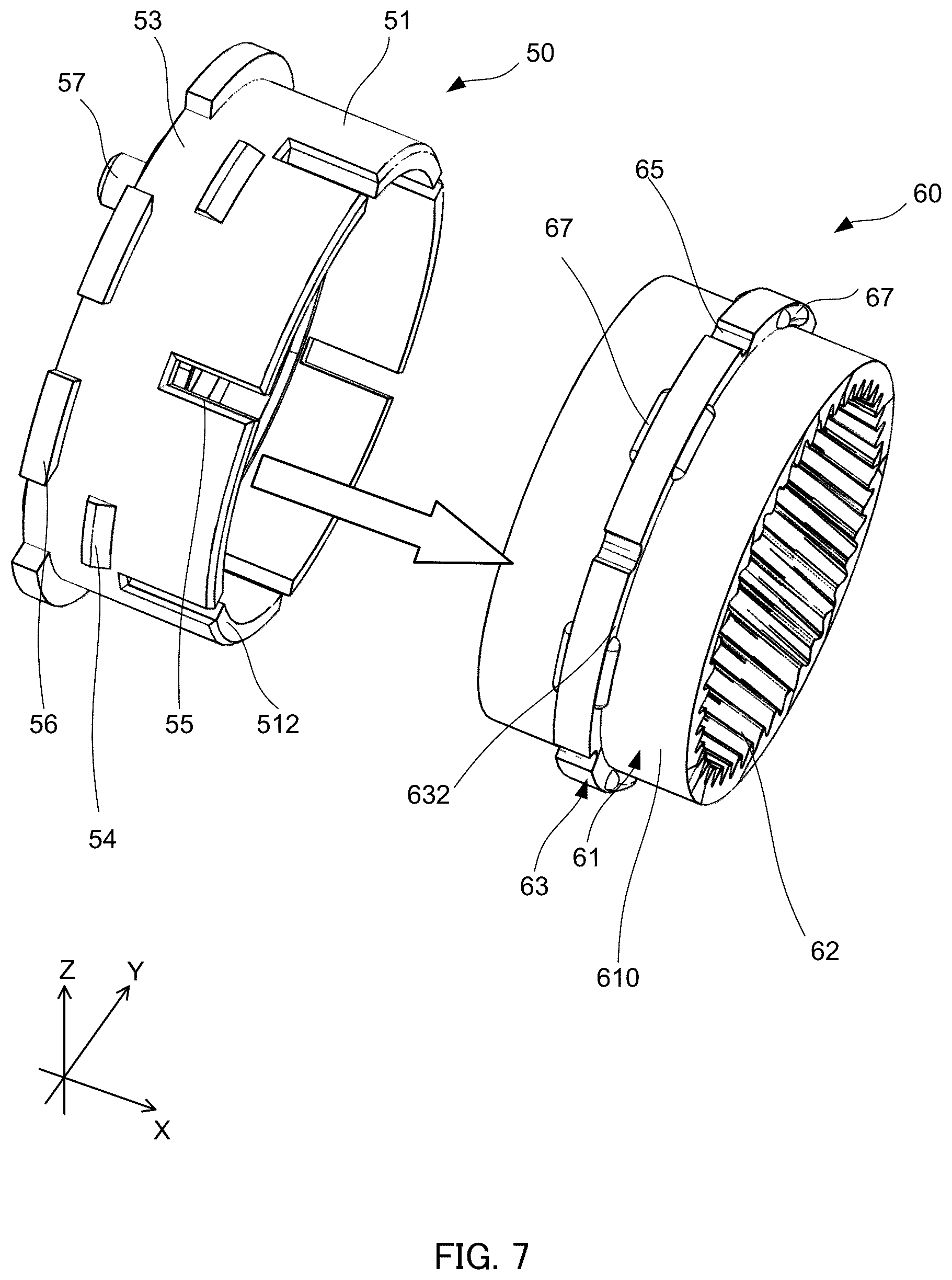 Patent US12345318 Figure 7 – Separation structure of internal gear and housing, planetary gear device and actuator