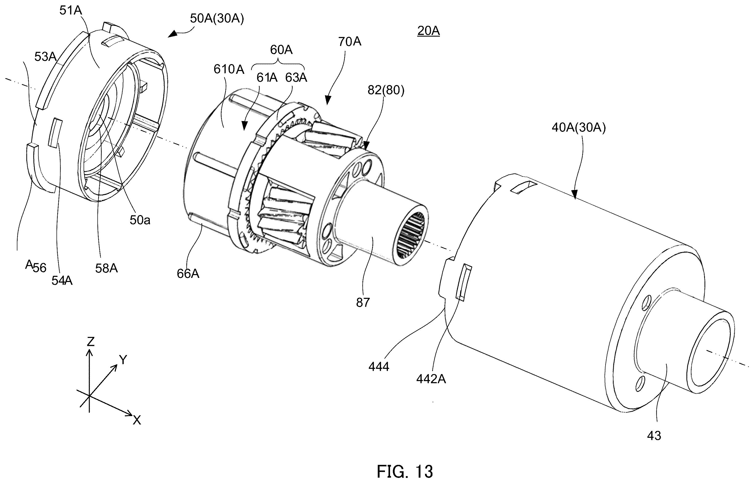 Patent US12345318 Figure 11 – Separation structure of internal gear and housing, planetary gear device and actuator