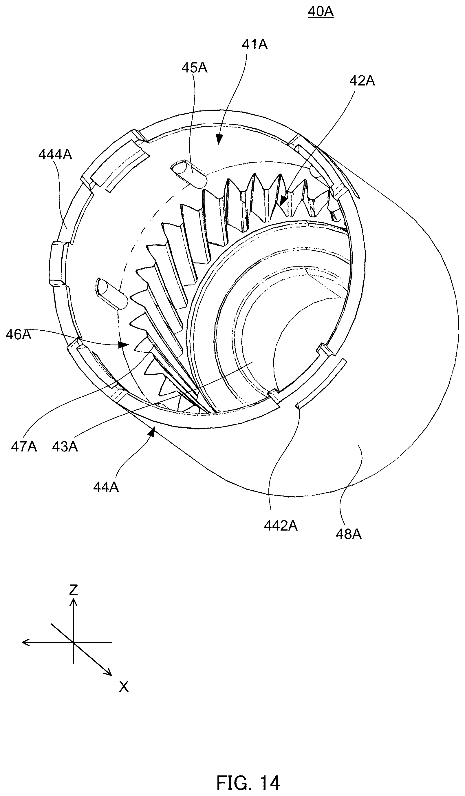Patent US12345318 Figure 12 – Separation structure of internal gear and housing, planetary gear device and actuator