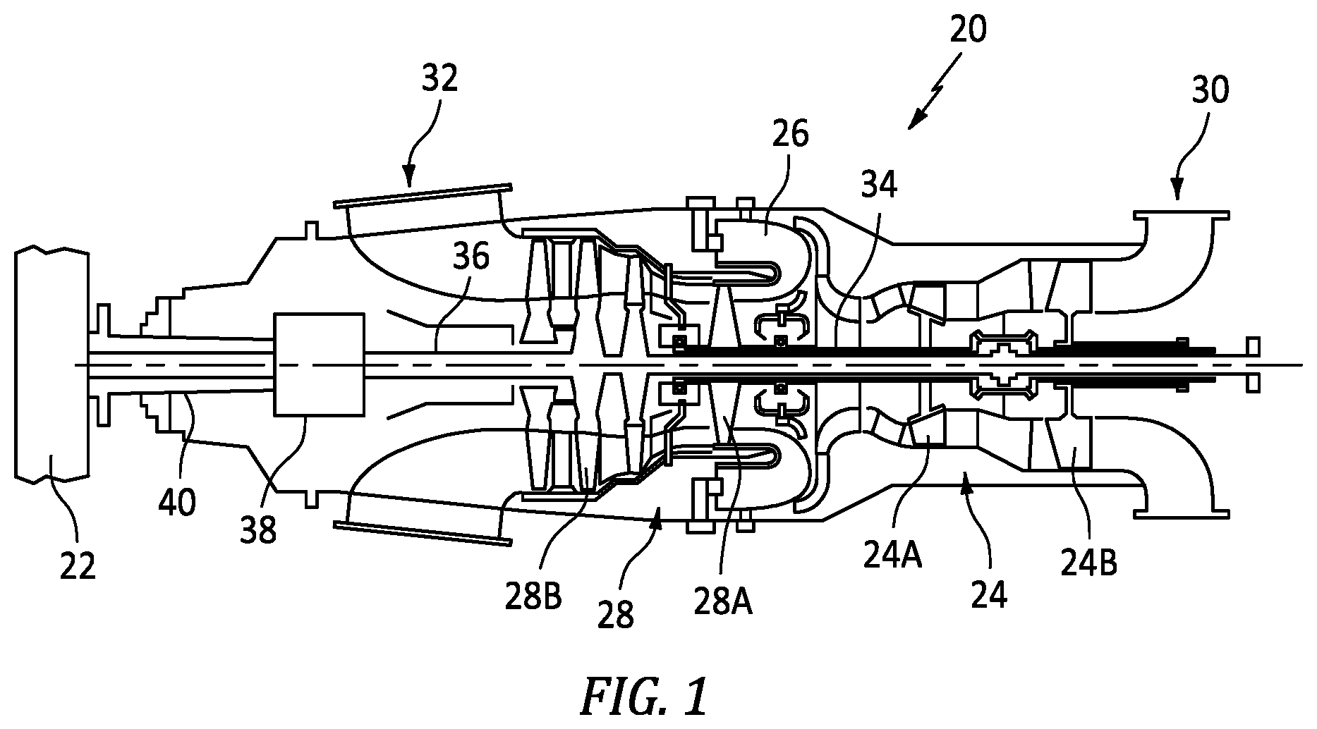 Patent US12345320 Figure 1 – Reduction gearbox for gas turbine engine with lubrication control system