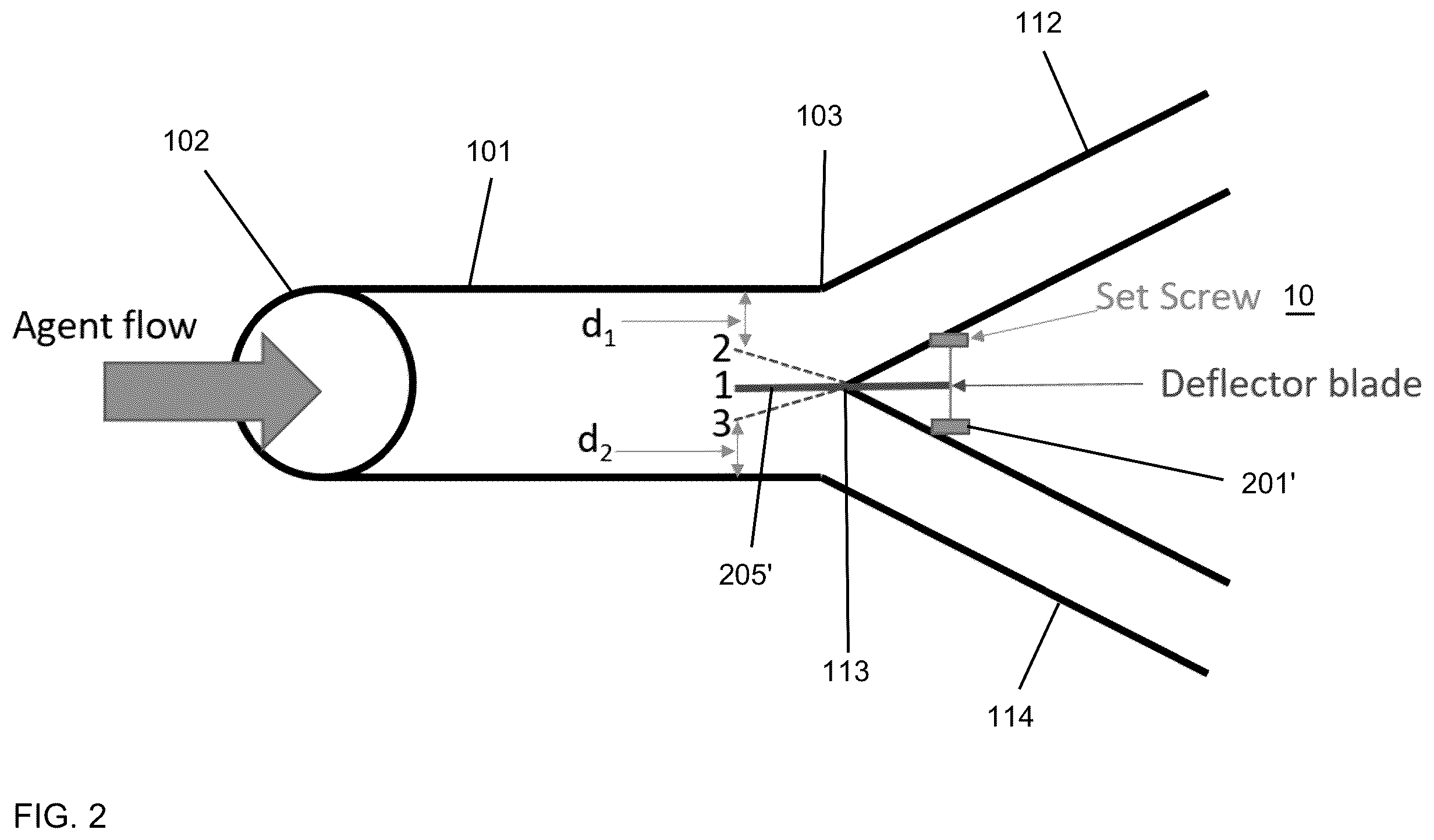 Patent US12345365 Figure 2 – Adjustable flow splitter for distribution systems