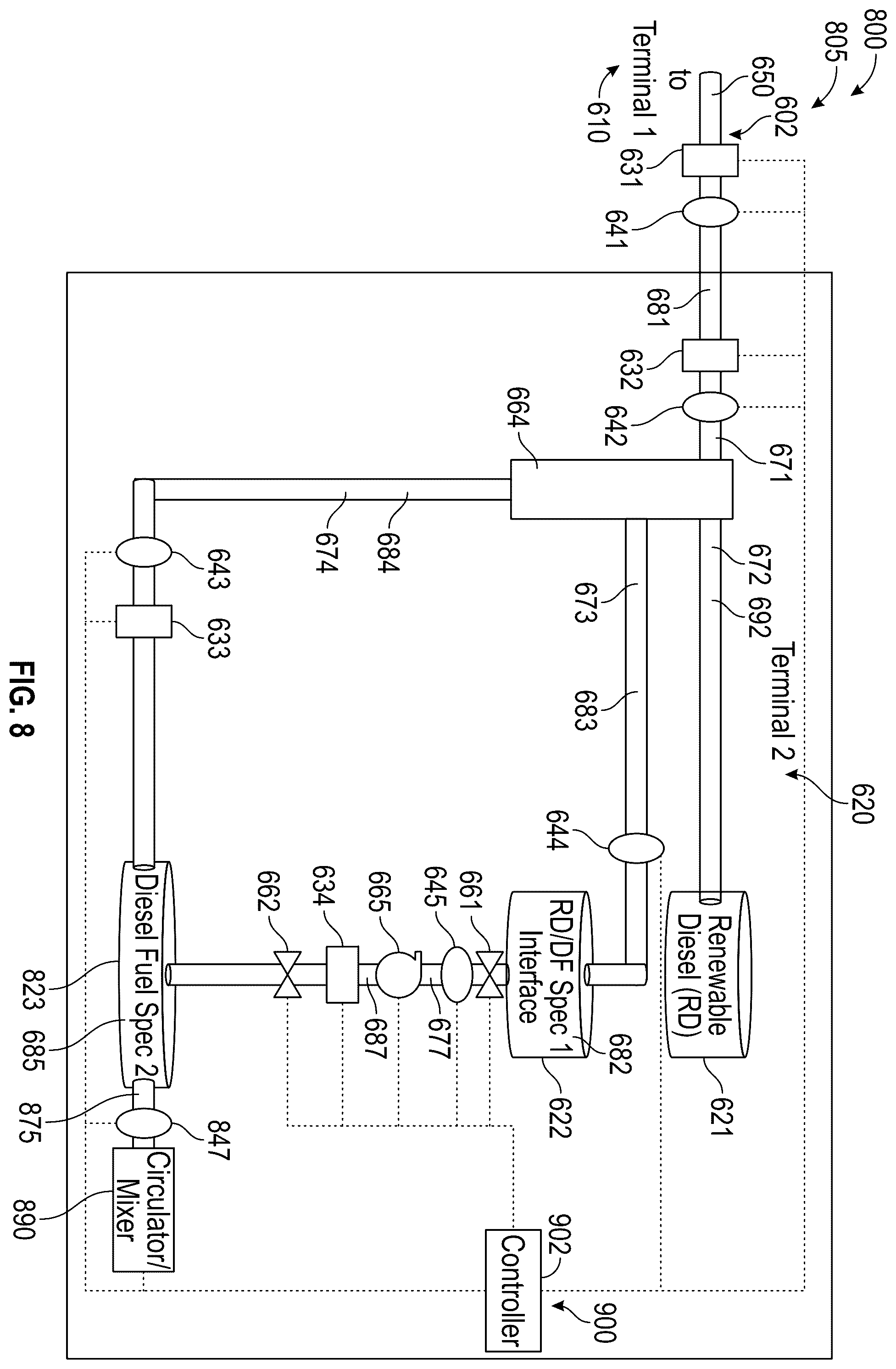 Patent US12345380 Figure 8 – Renewable diesel interface recombination