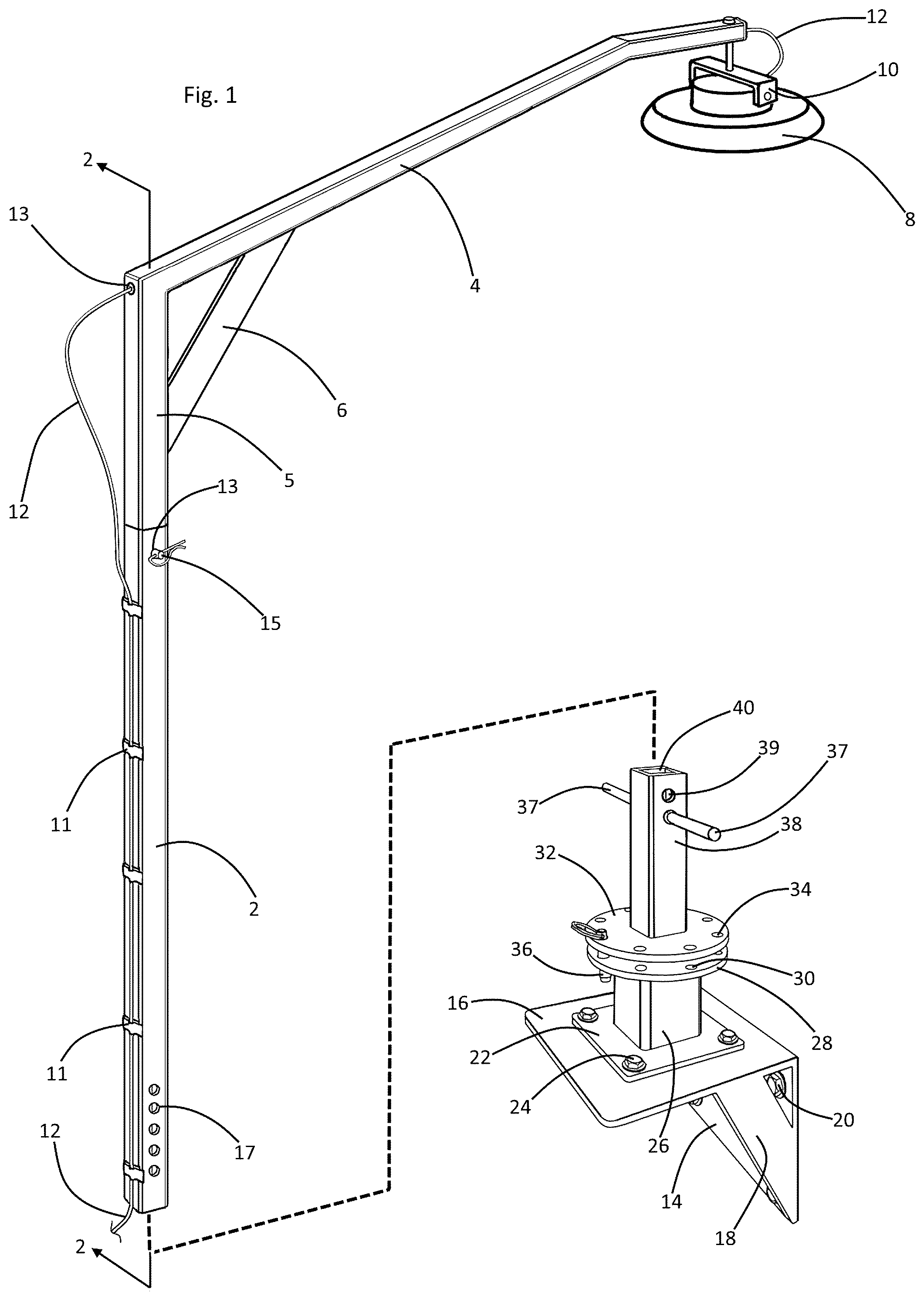 Patent US12345384 Figure 1 – Paving machine lighting assembly