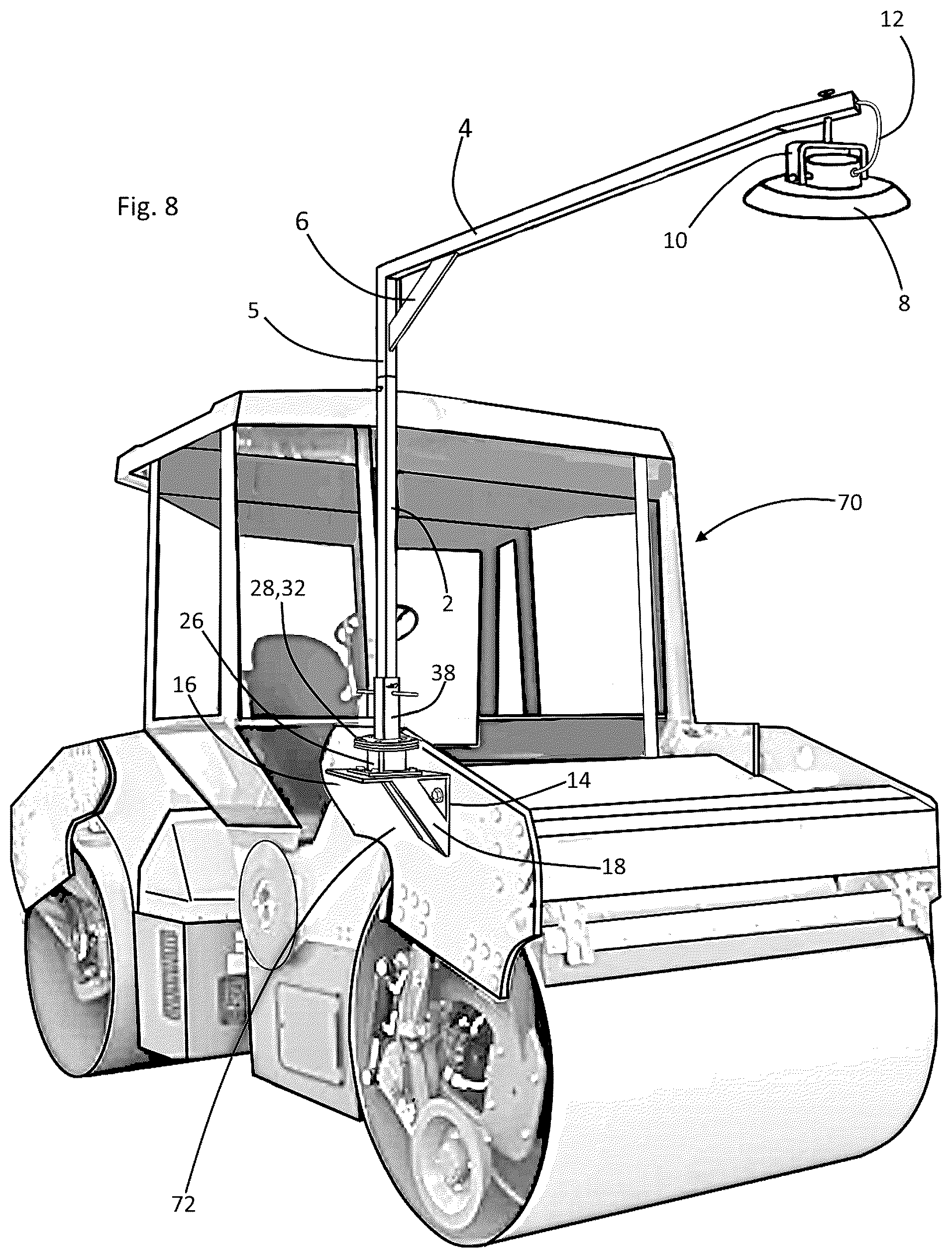 Patent US12345384 Figure 8 – Paving machine lighting assembly