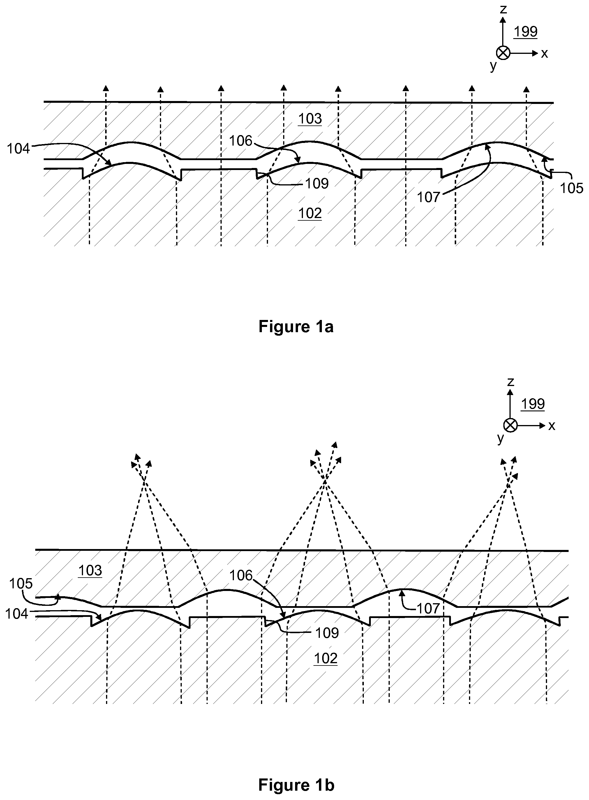 Patent US12345391 Figure 1 – Optical device with two optical elements for modifying light distribution